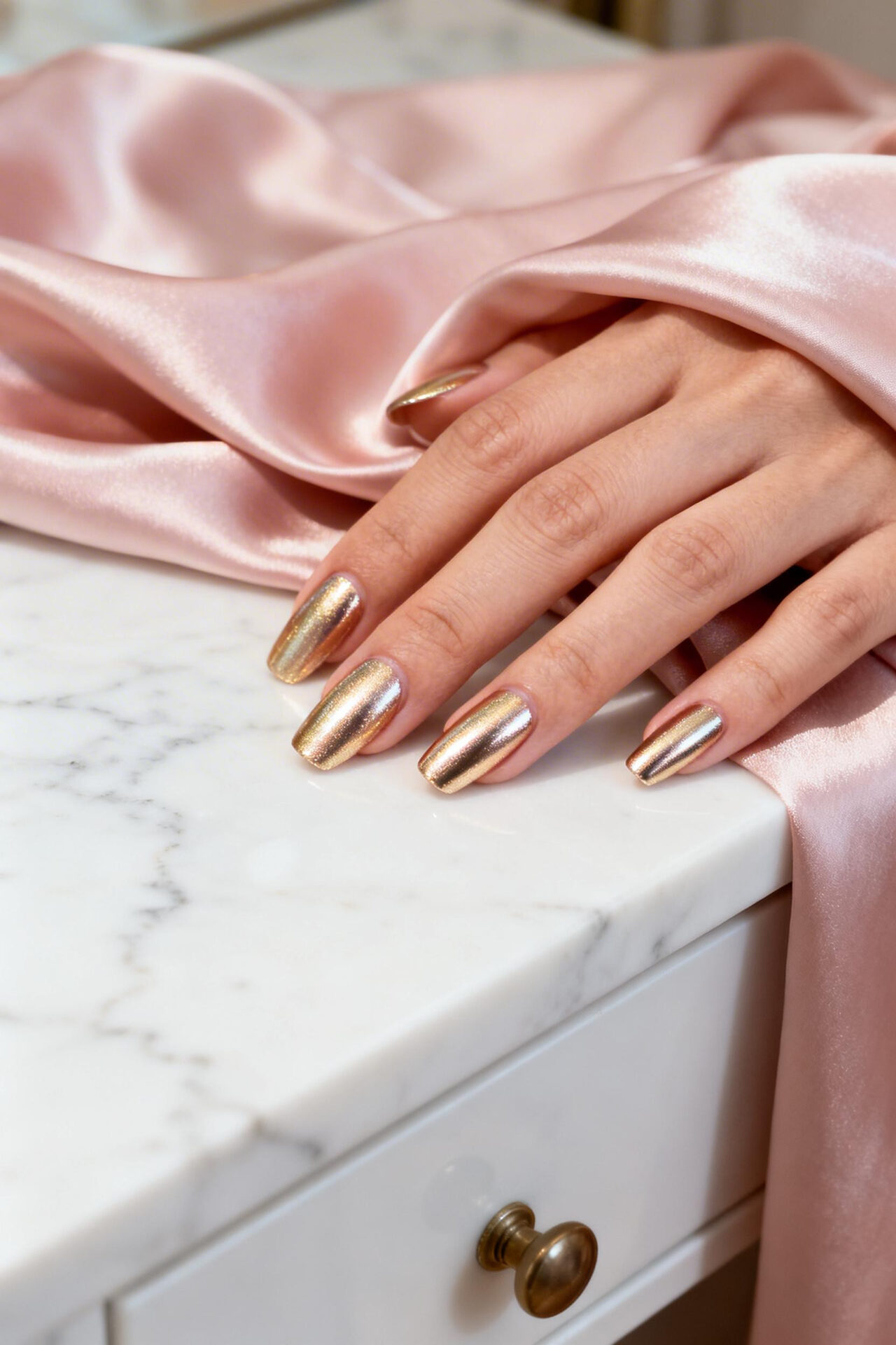 Light Cat Eye Nails - champagne gold chrome