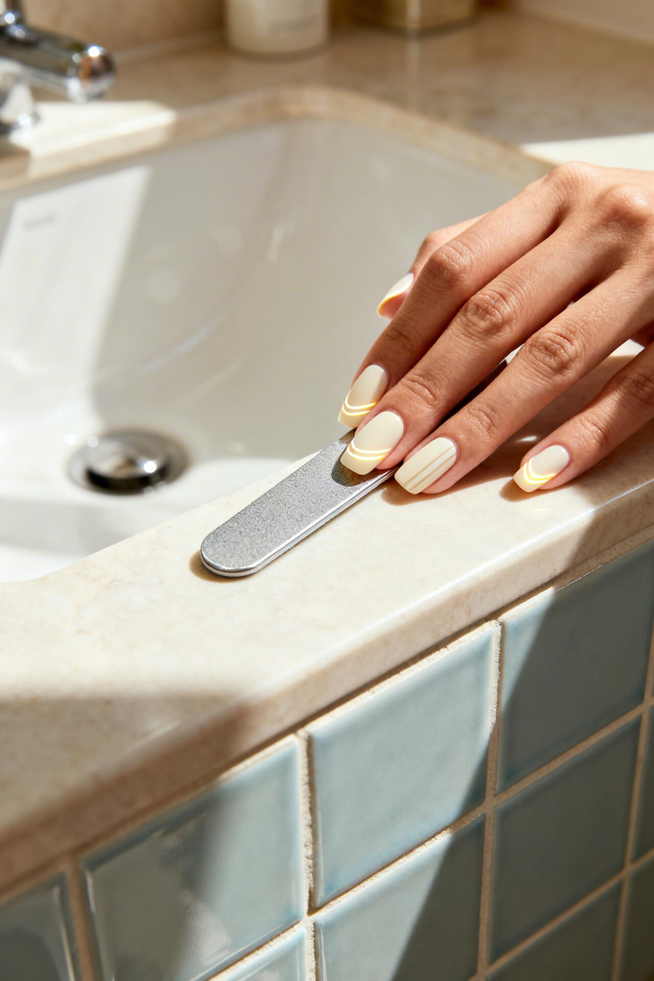 Light Cat Eye Nails - ivory satin squoval