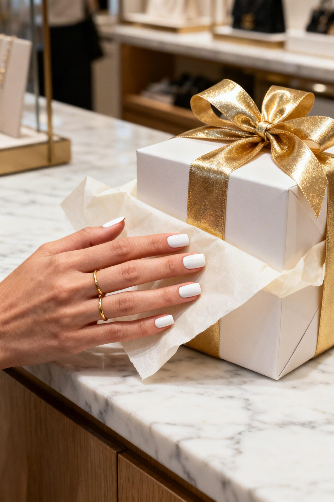 White Nails Ideas - celebratory shopping