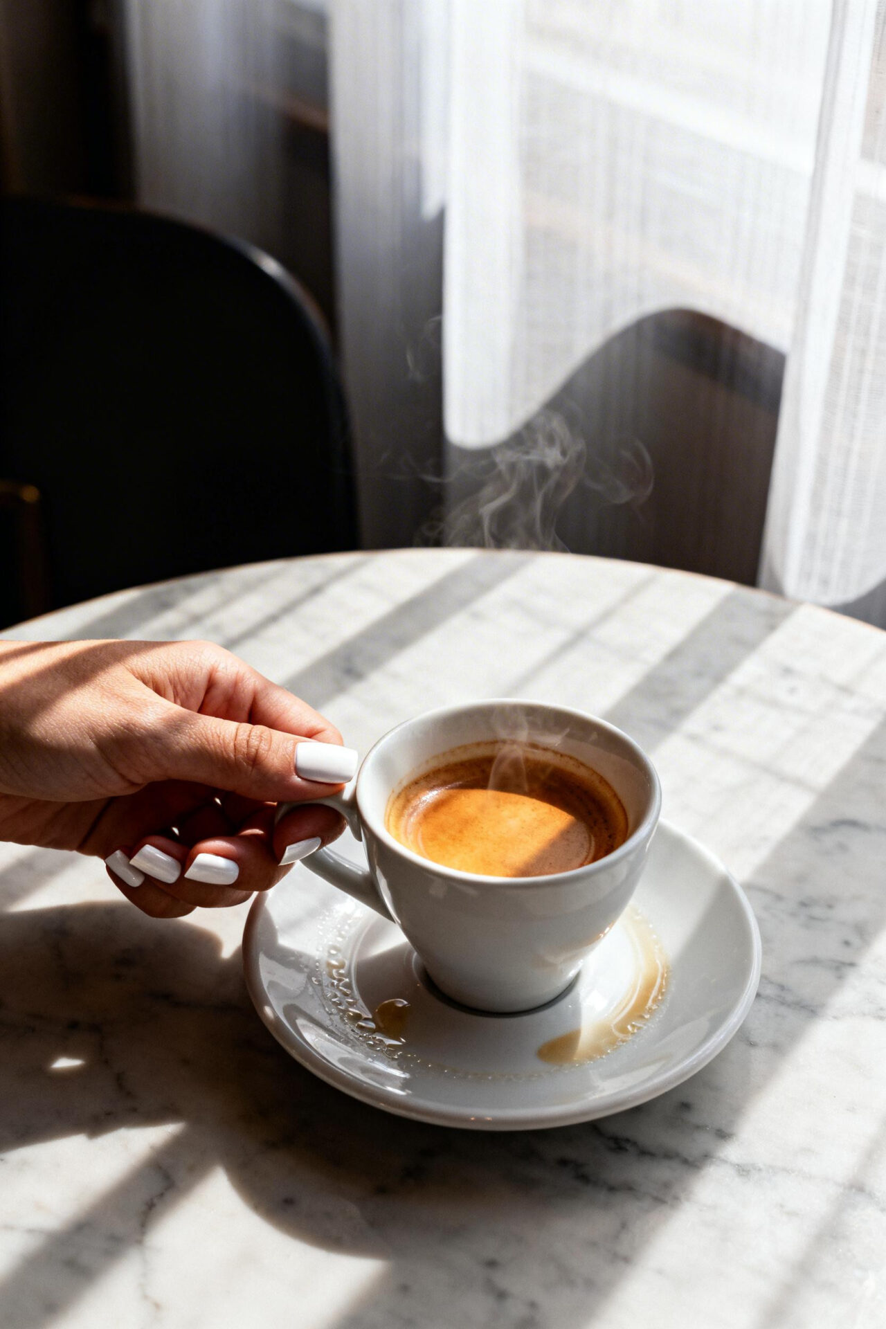 French Tip Nails - café morning