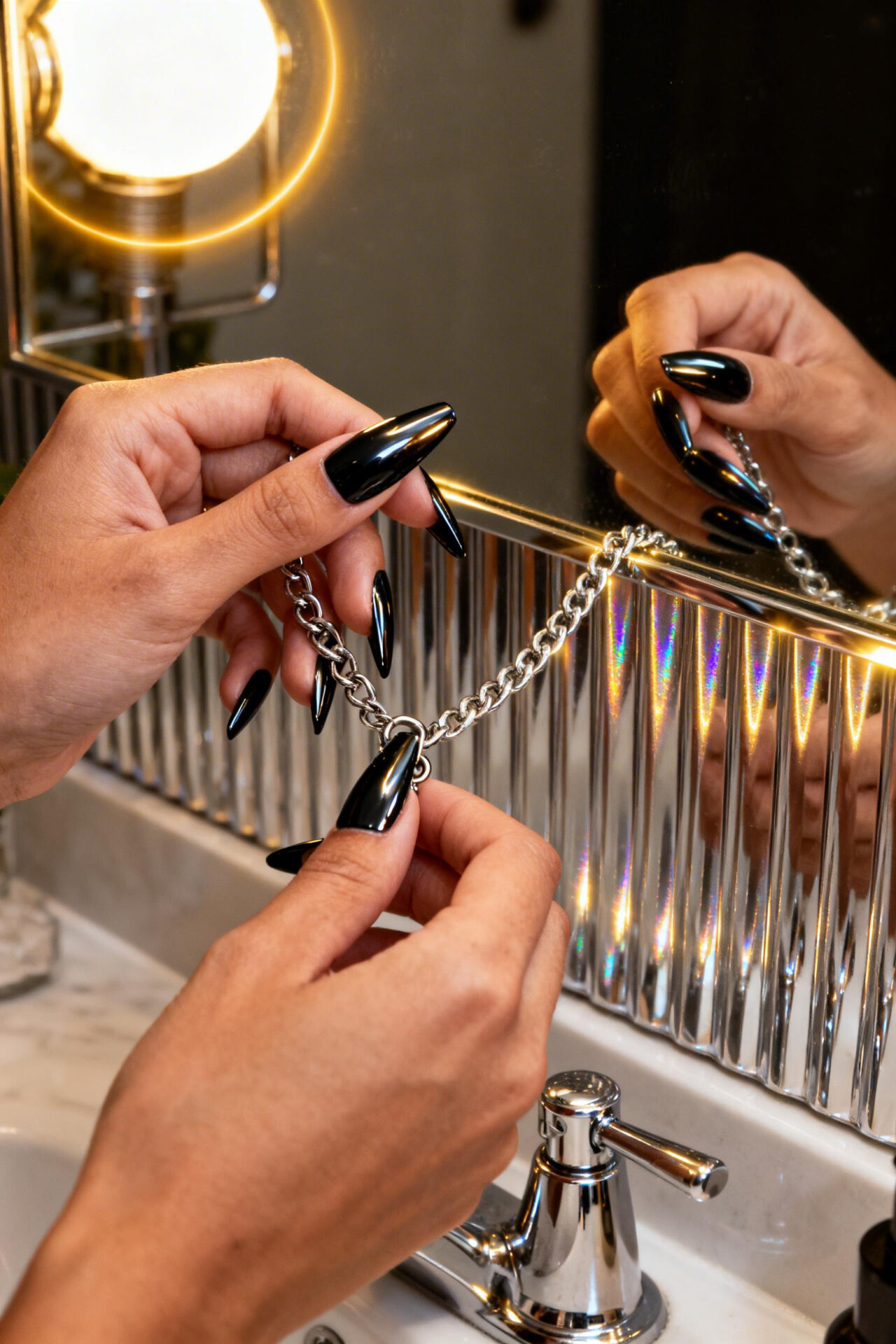 Black Nail Inspo - chrome coffin