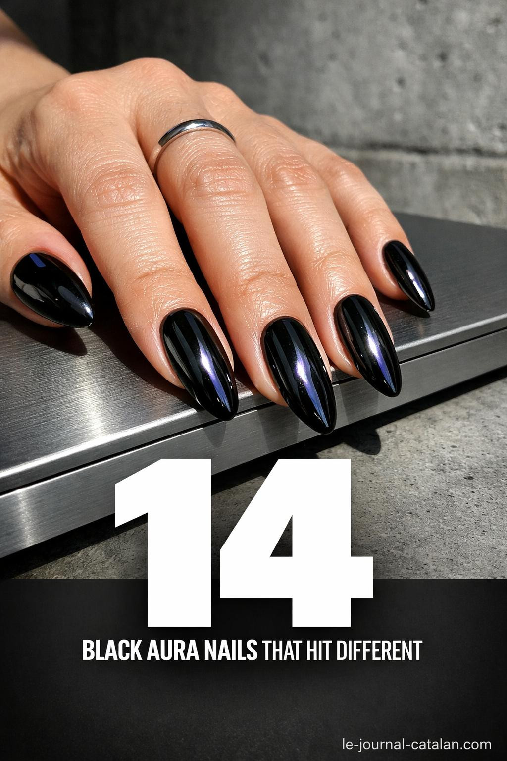 Dark aura nails featuring gothic aesthetic with moody black tones and feminine details for elegant goth nail inspiration