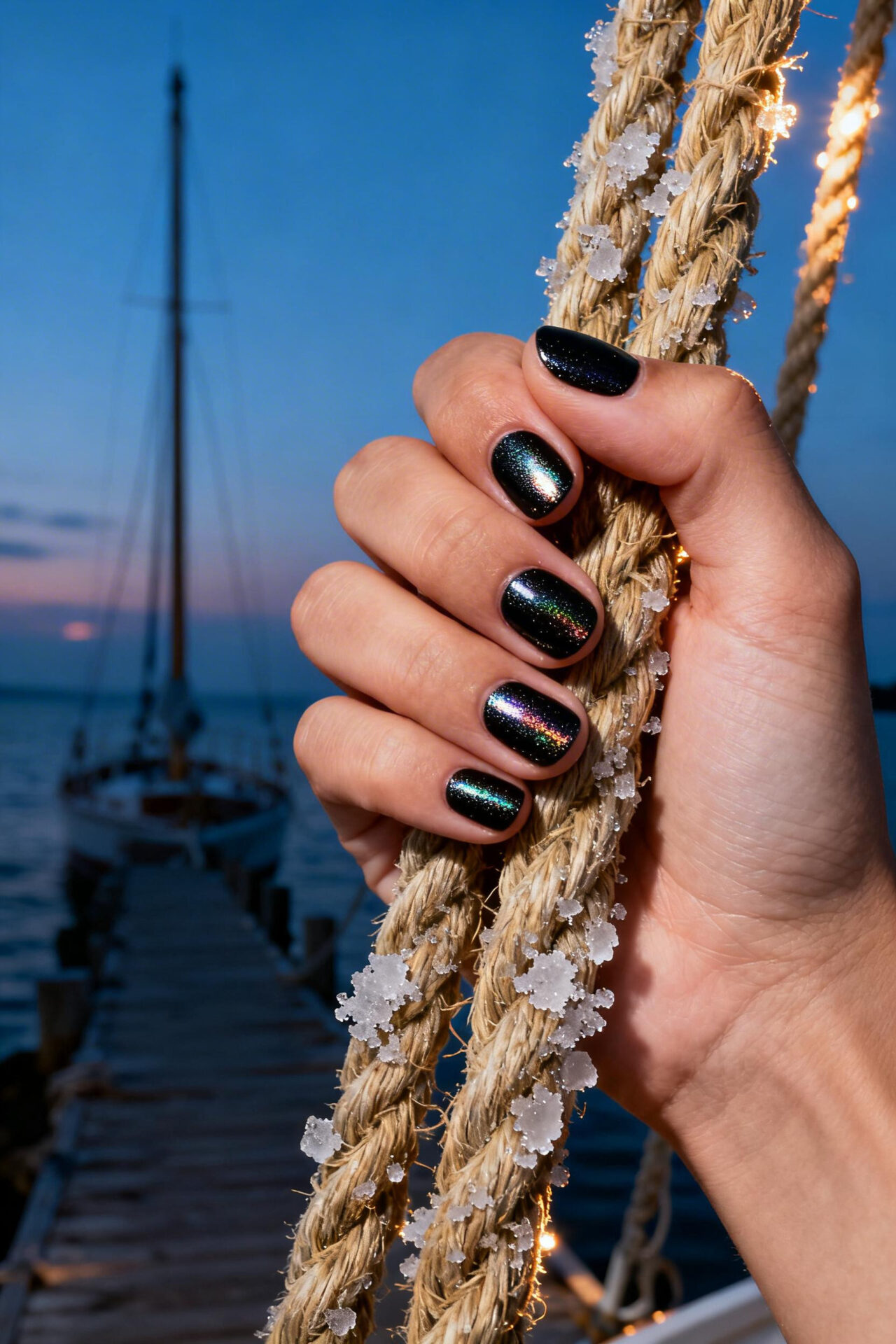 Black Nail Inspo - metallic foil
