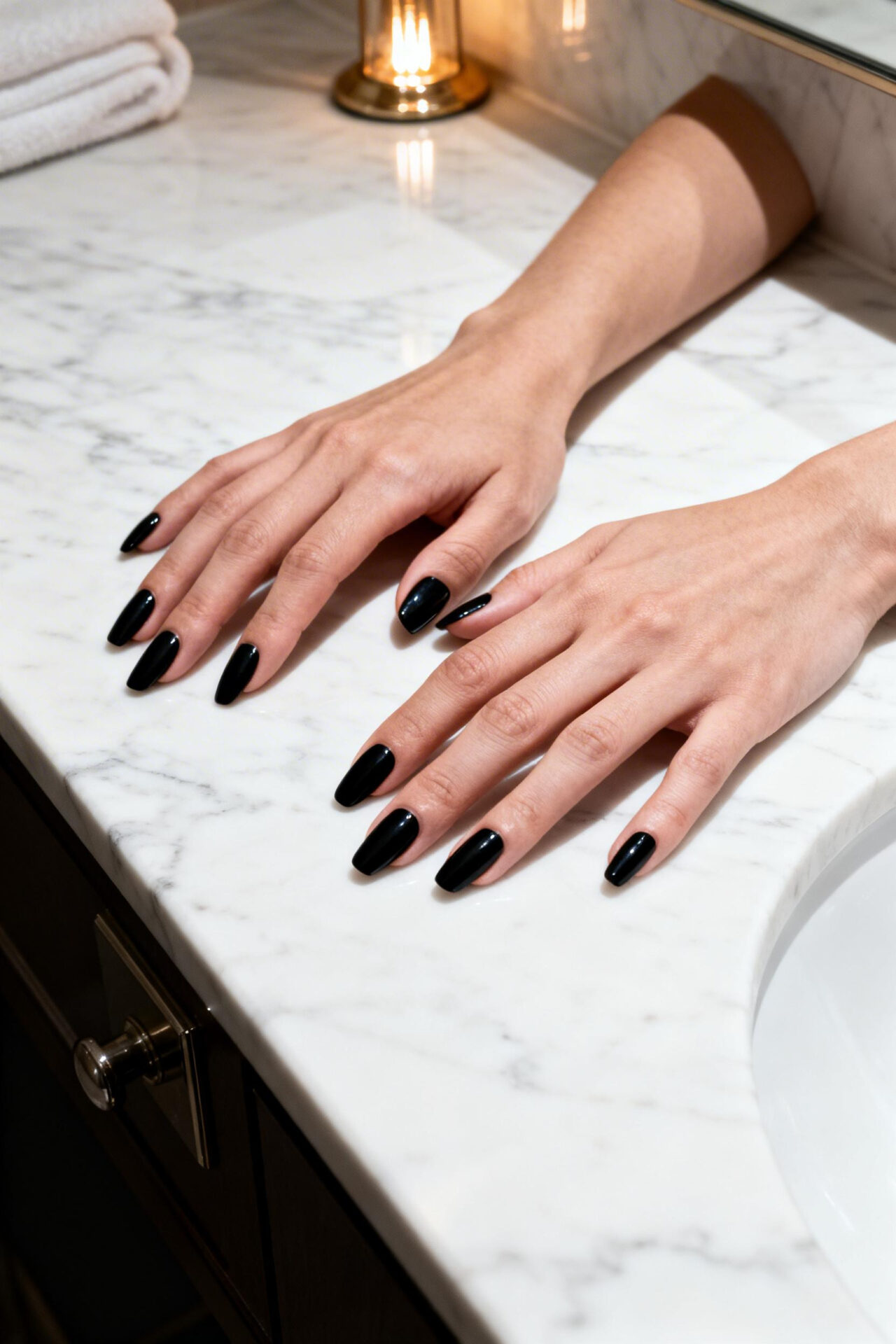Black elegant nails coffin matte design