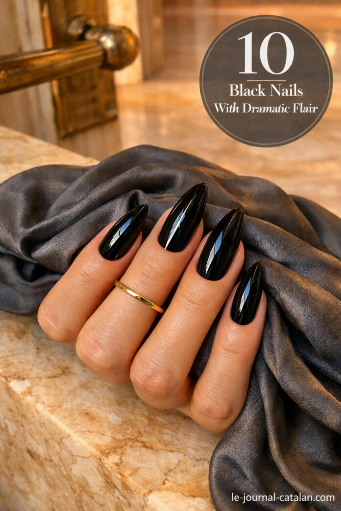 Black Elegant Nails - Fancy Design Ideas Fancy black nail designs featuring elegant patterns and stylish details for sophisticated nail art inspiration and trendy manicure looks