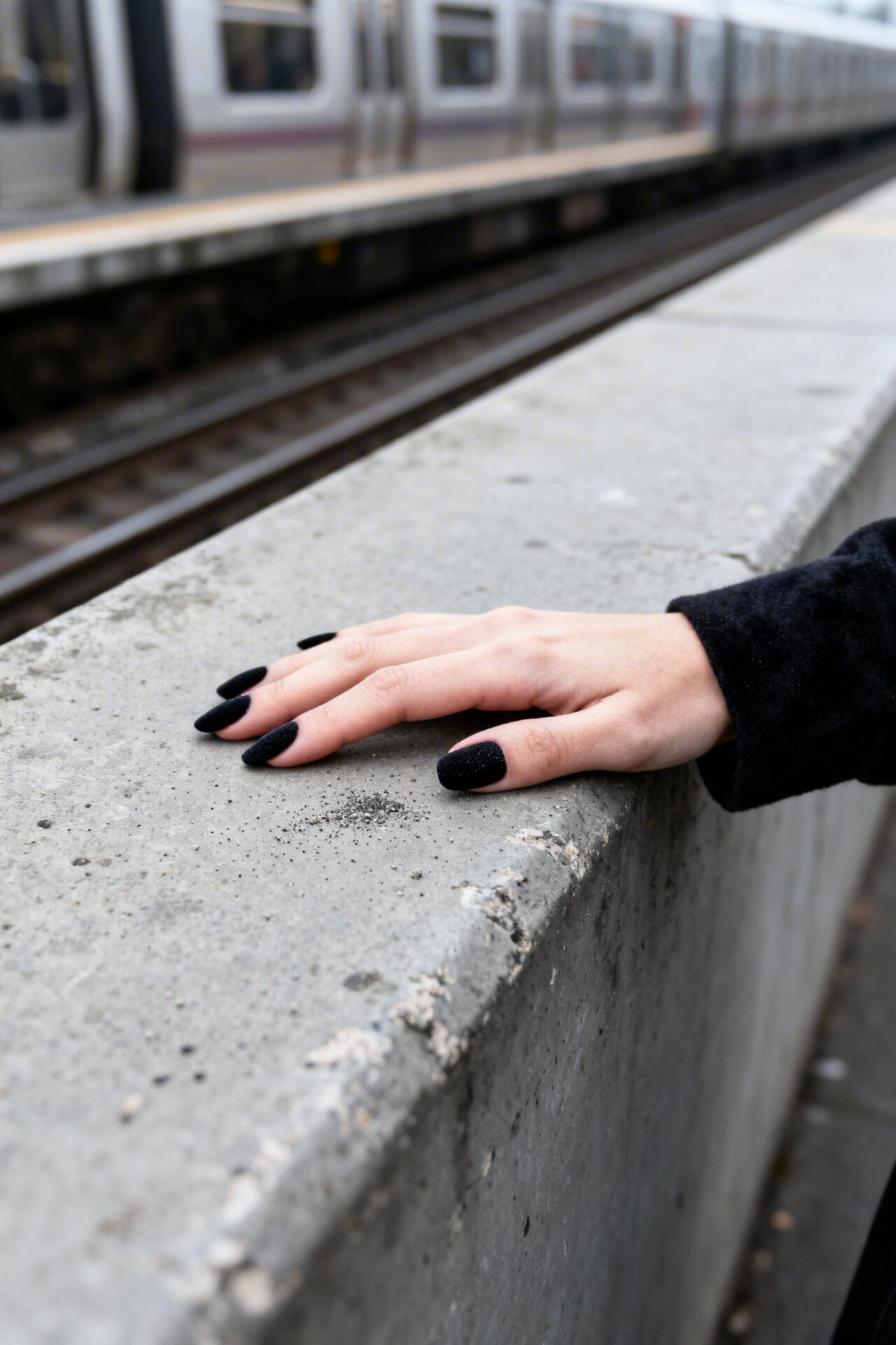 Black elegant nails matte almond design
