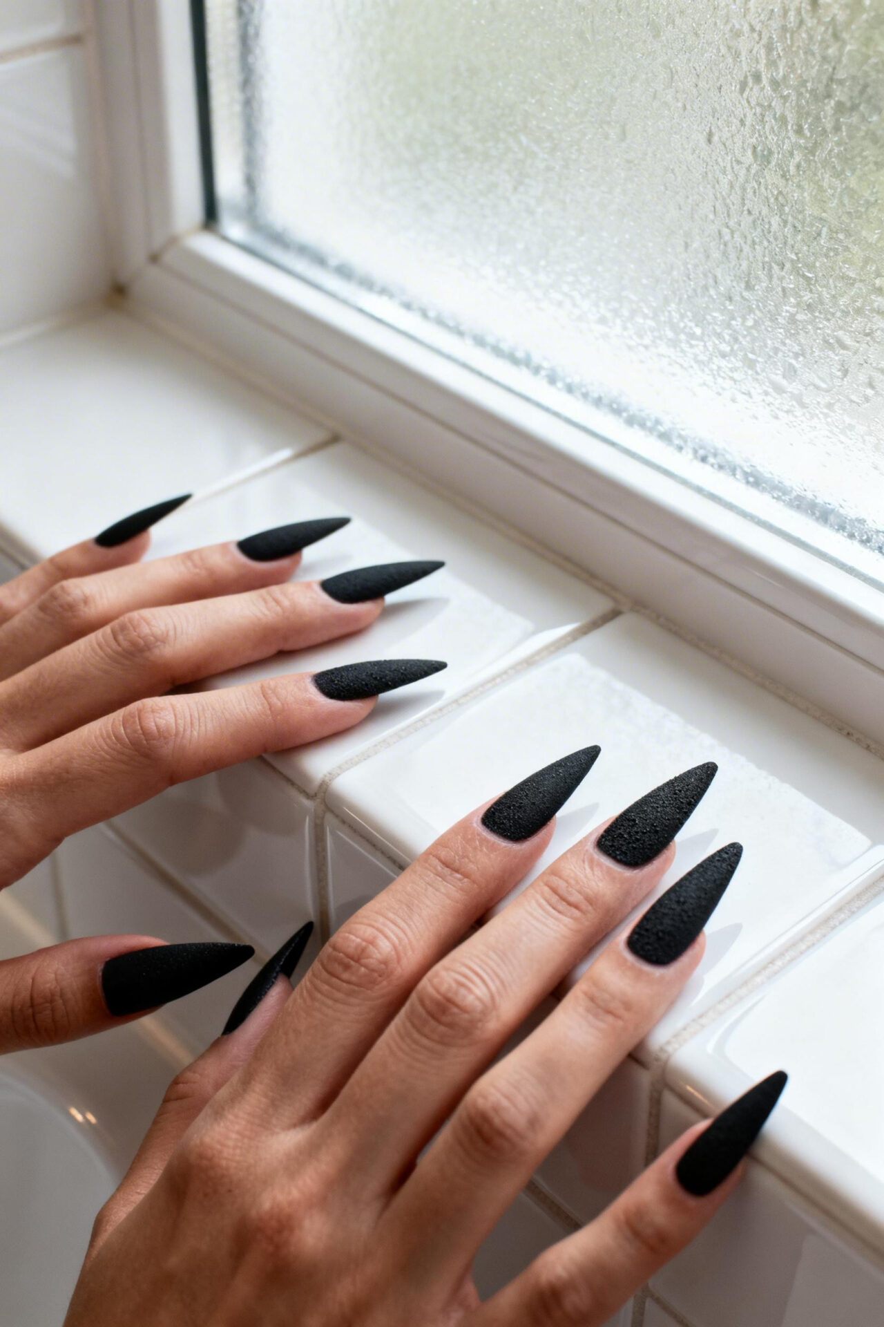 Black elegant nails matte stiletto design