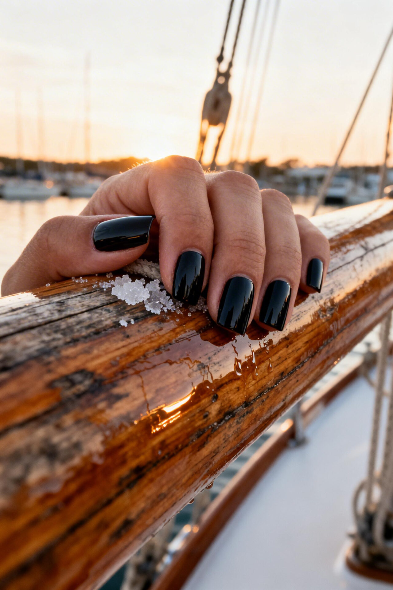 Black elegant nails square glossy design