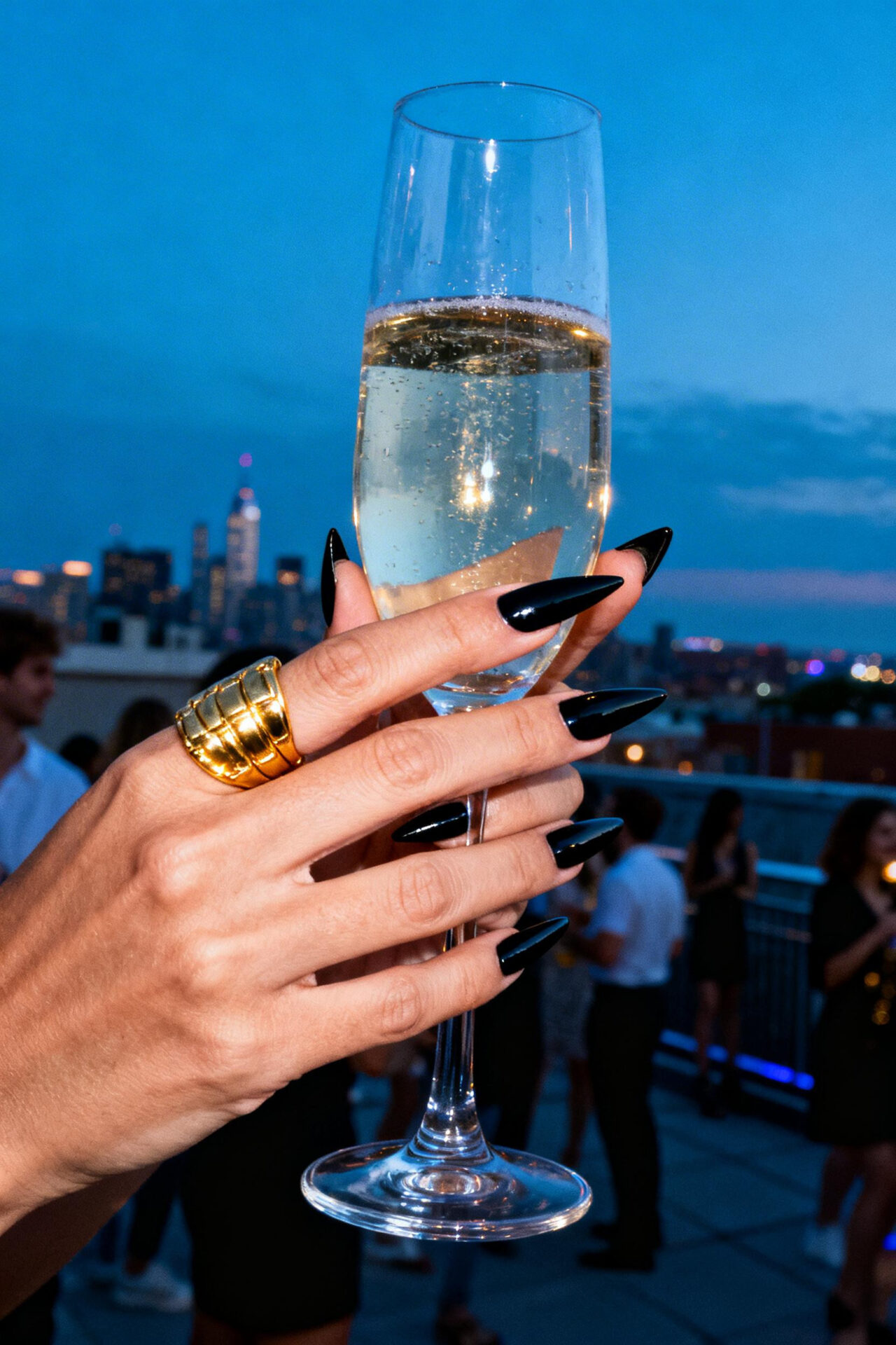 Black elegant nails stiletto fancy design