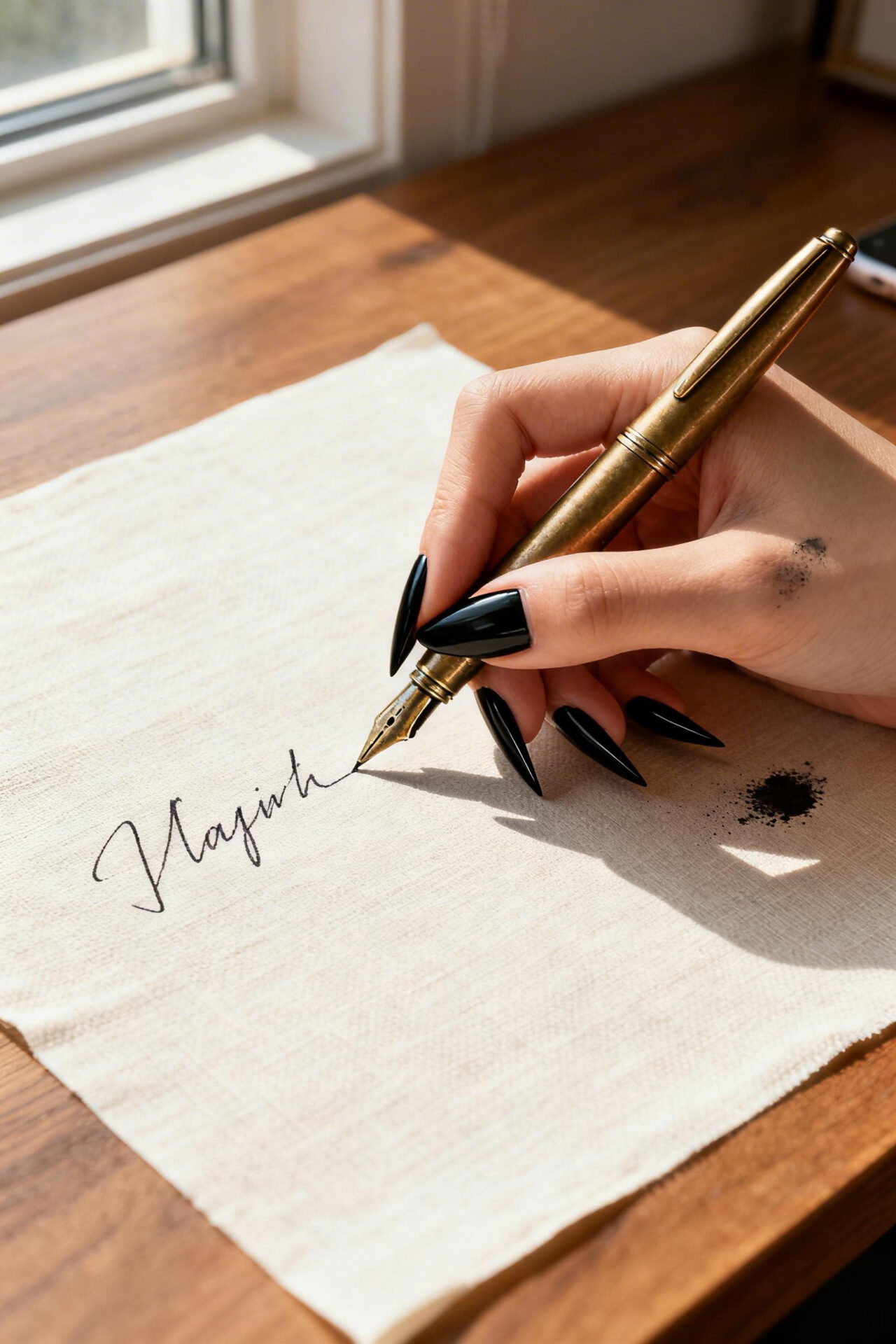 Black elegant nails stiletto matte design