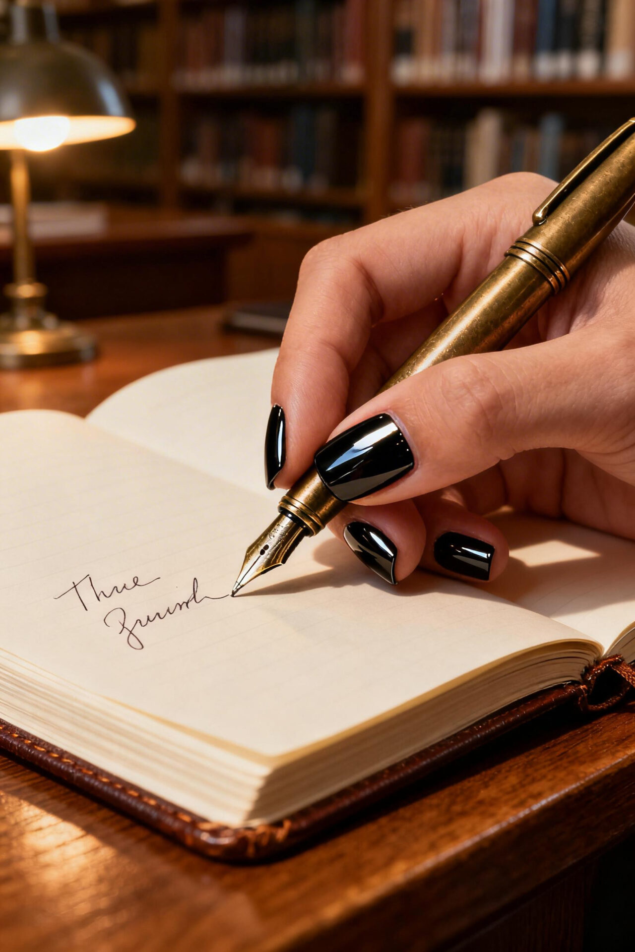 Black square nails chrome writing