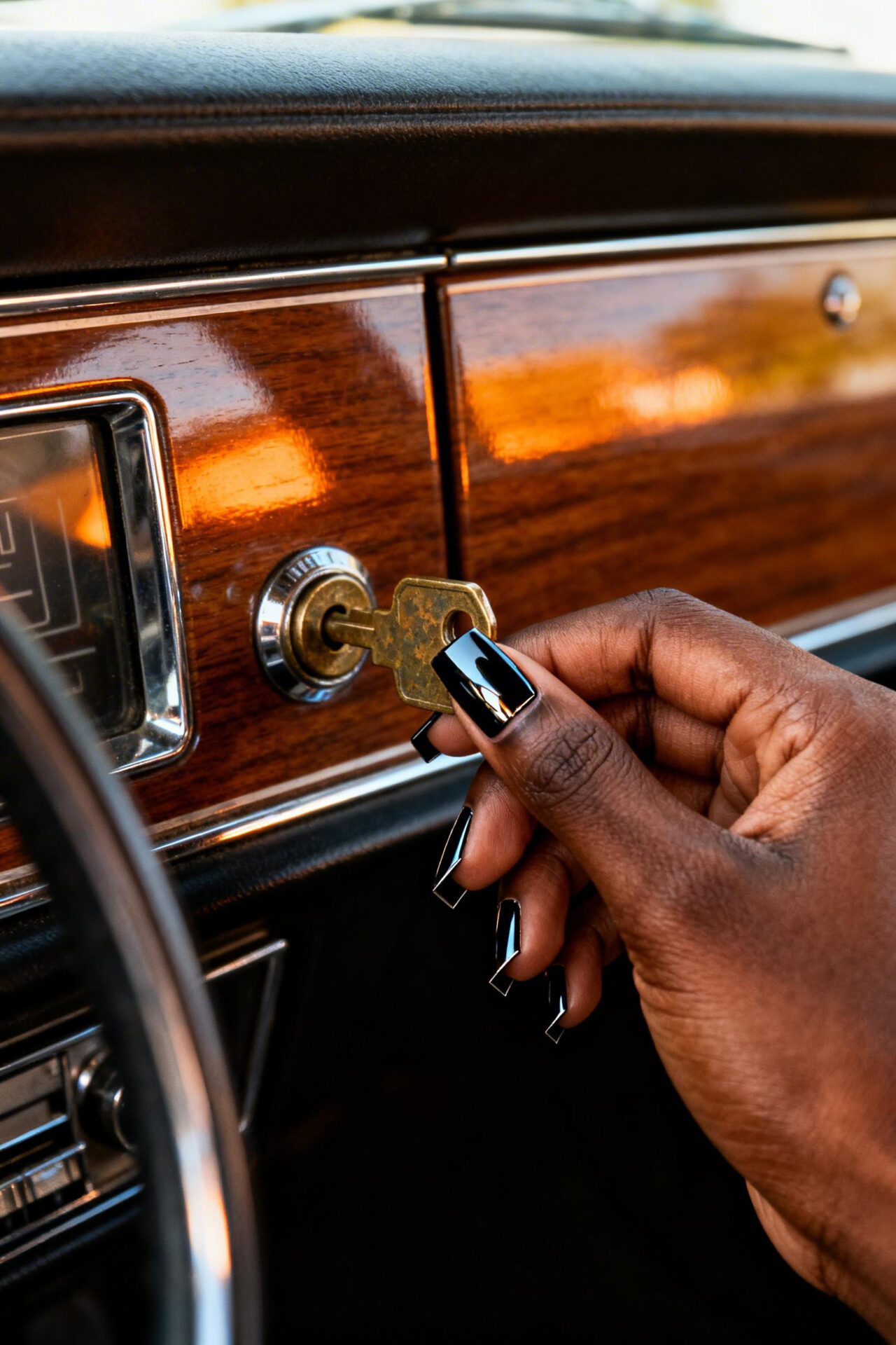 Black square nails chrome metallic