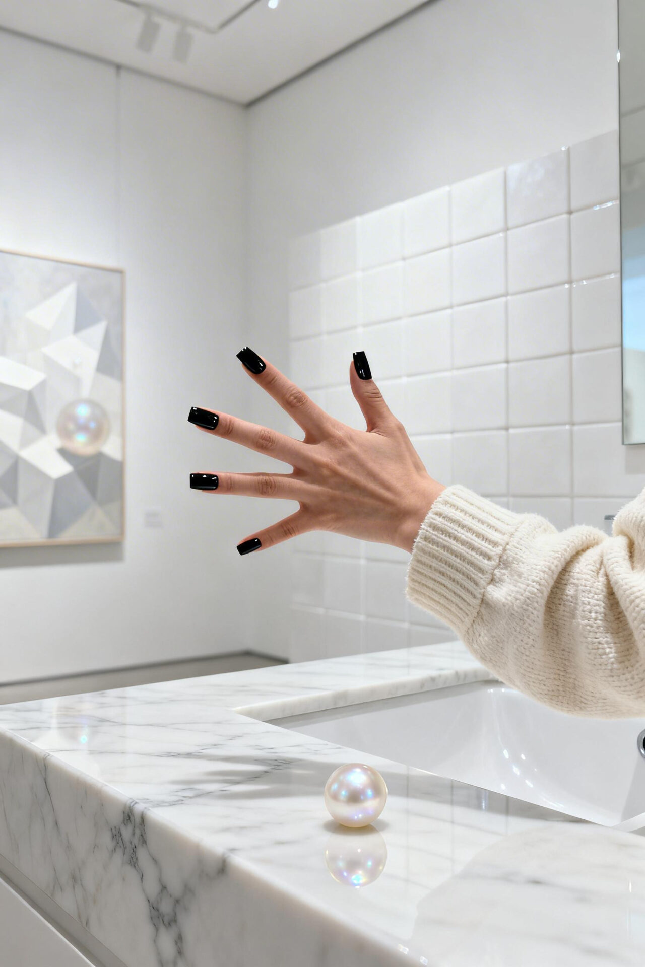 Black square nails glazed ceramic