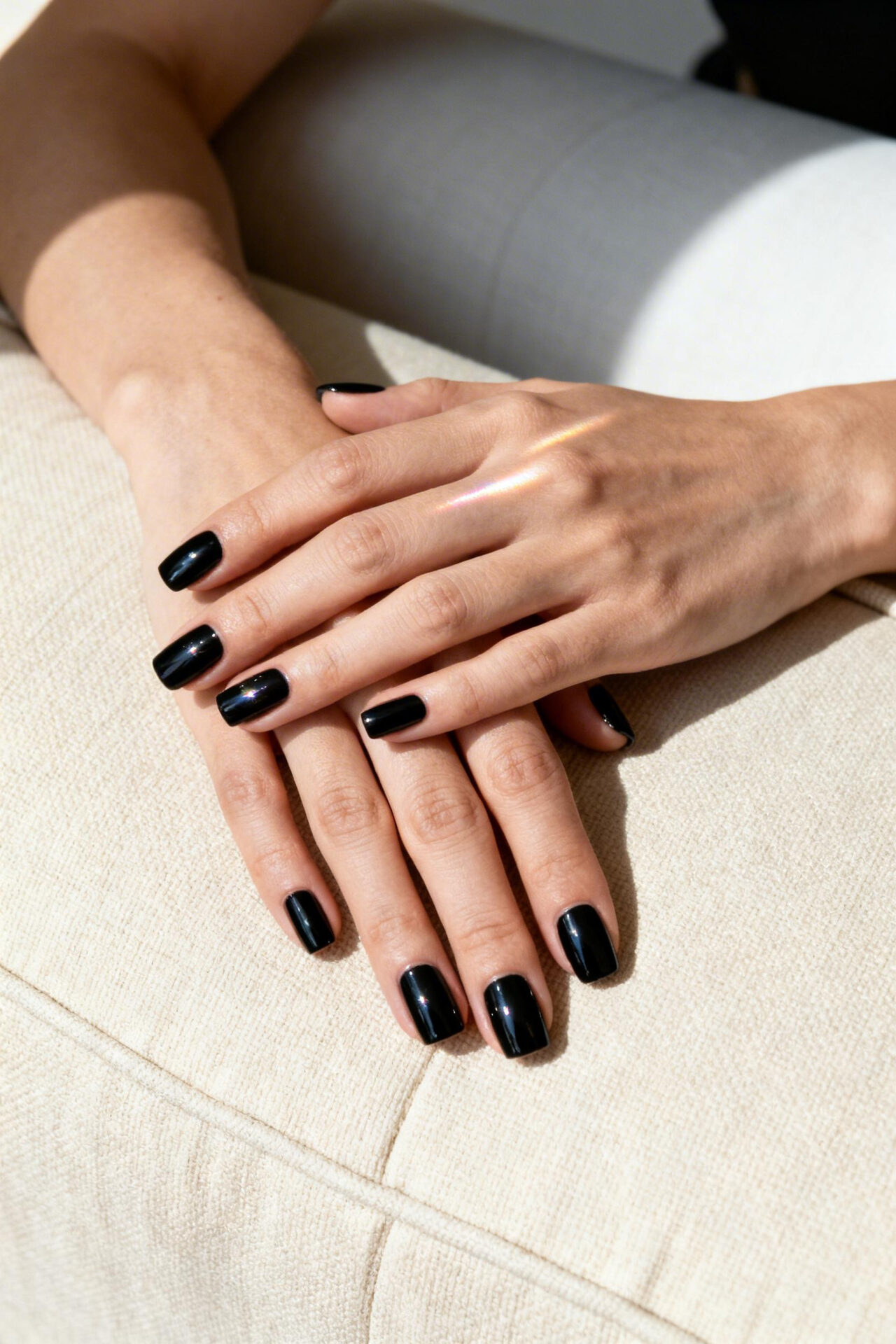 Black square nails glossy stacked