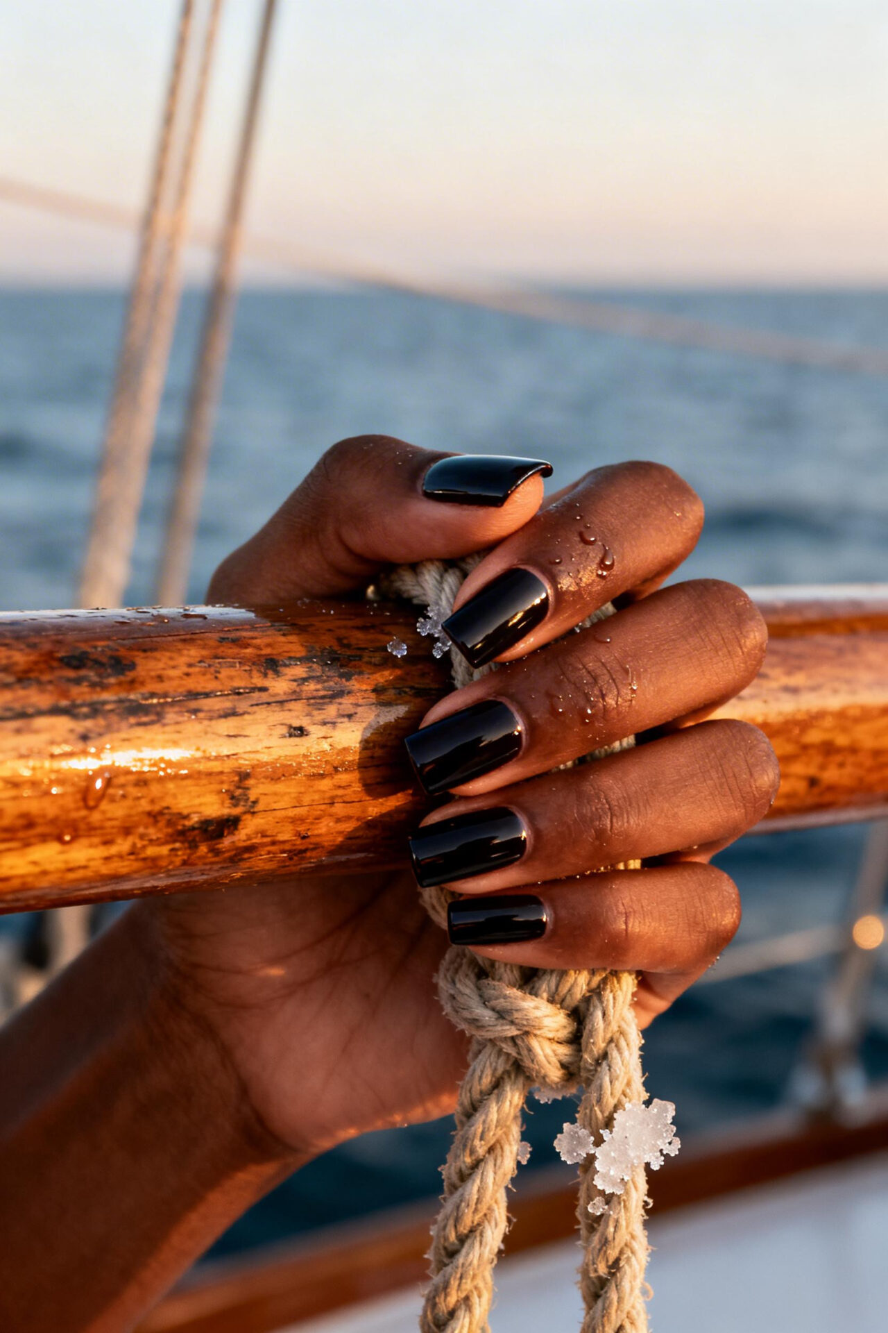 Black square nails glossy outdoor