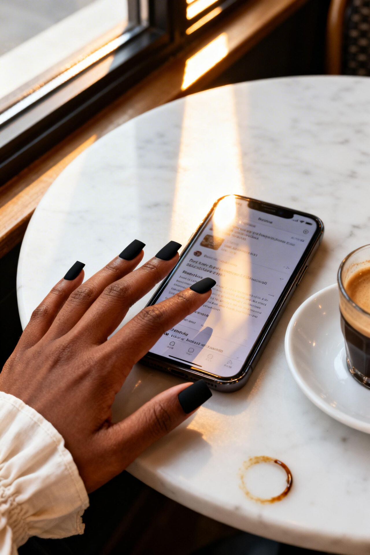 Black square nails matte cafe