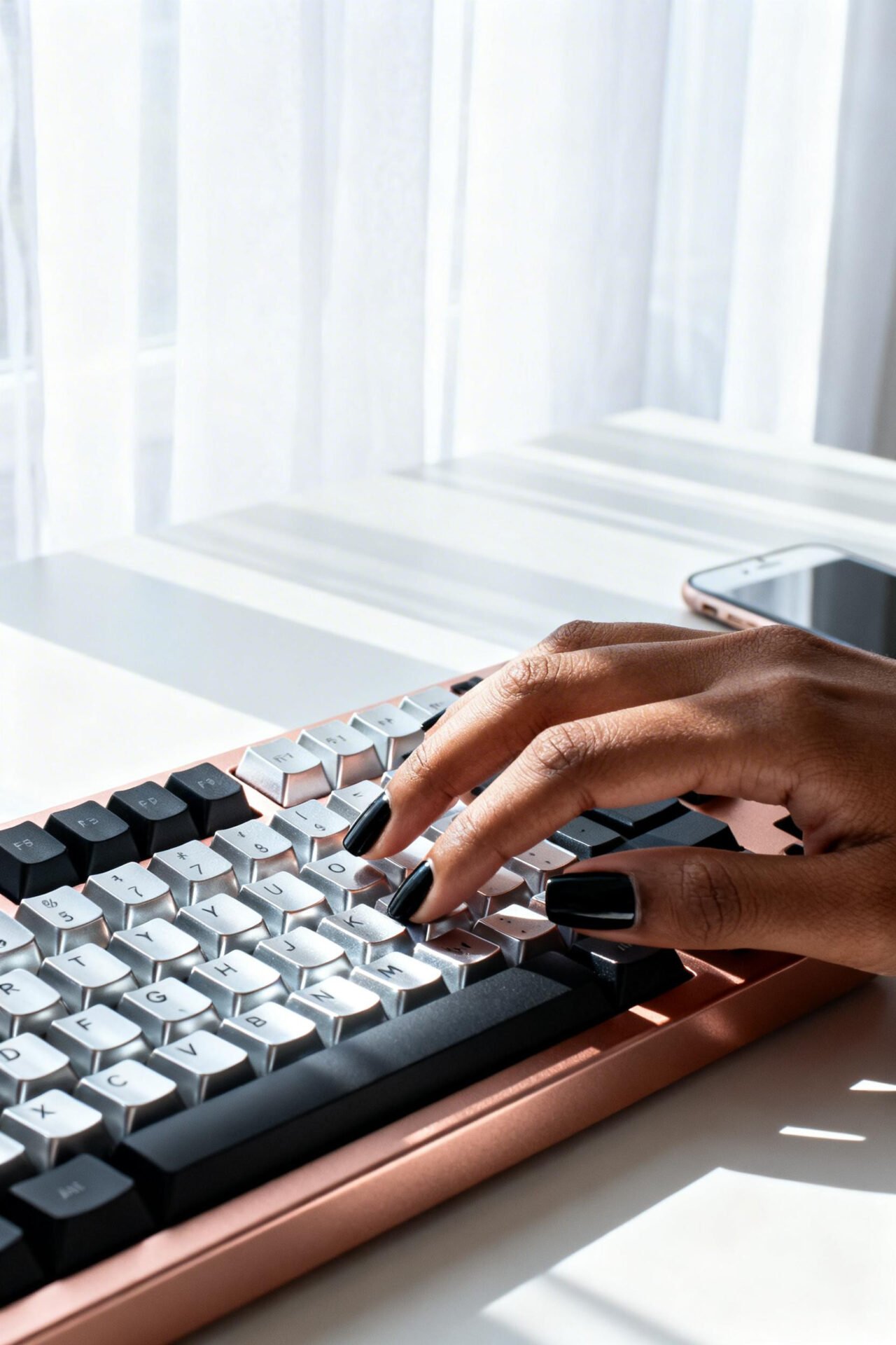 Black square nails matte keyboard