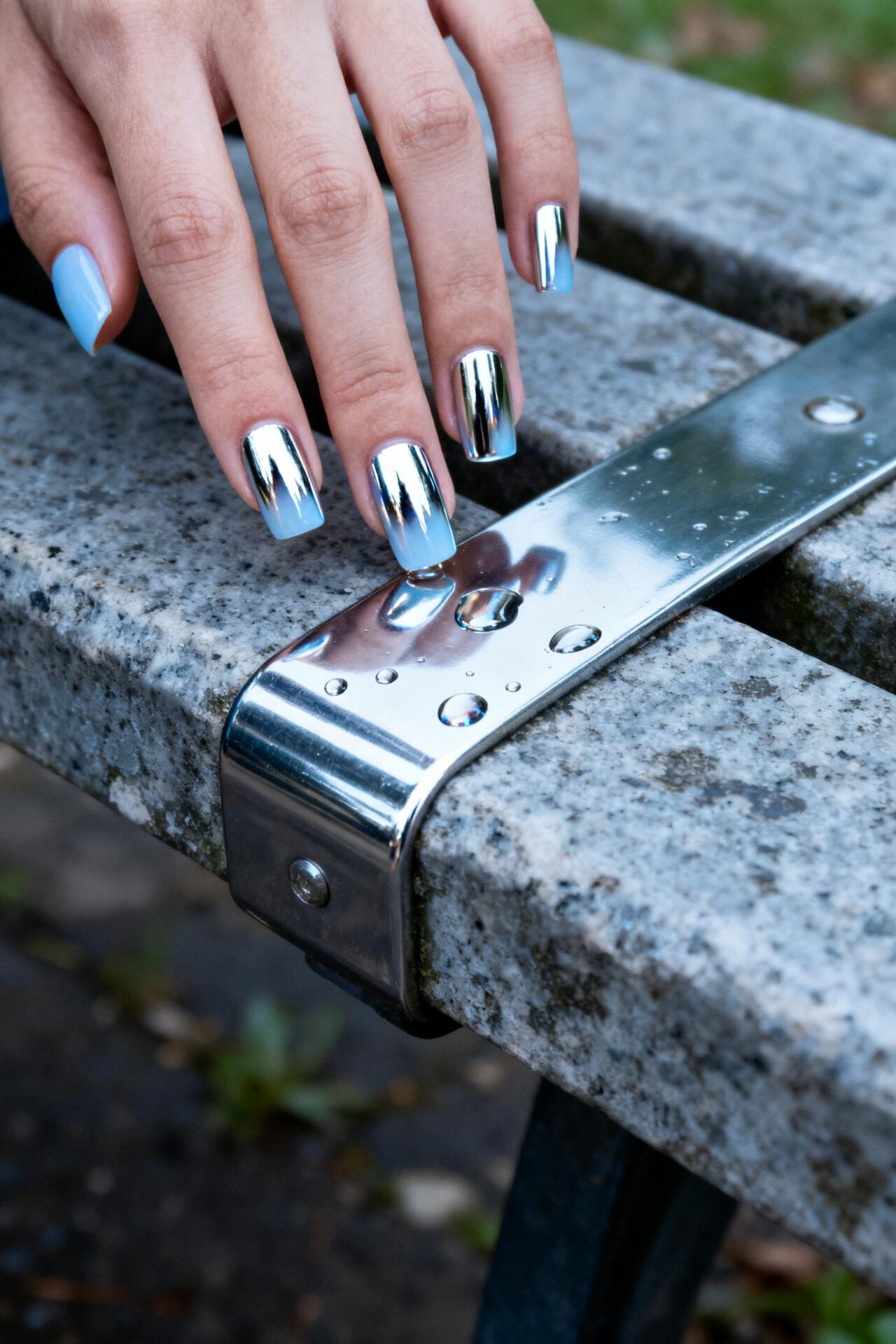 Blue Nail Designs - chrome mirror