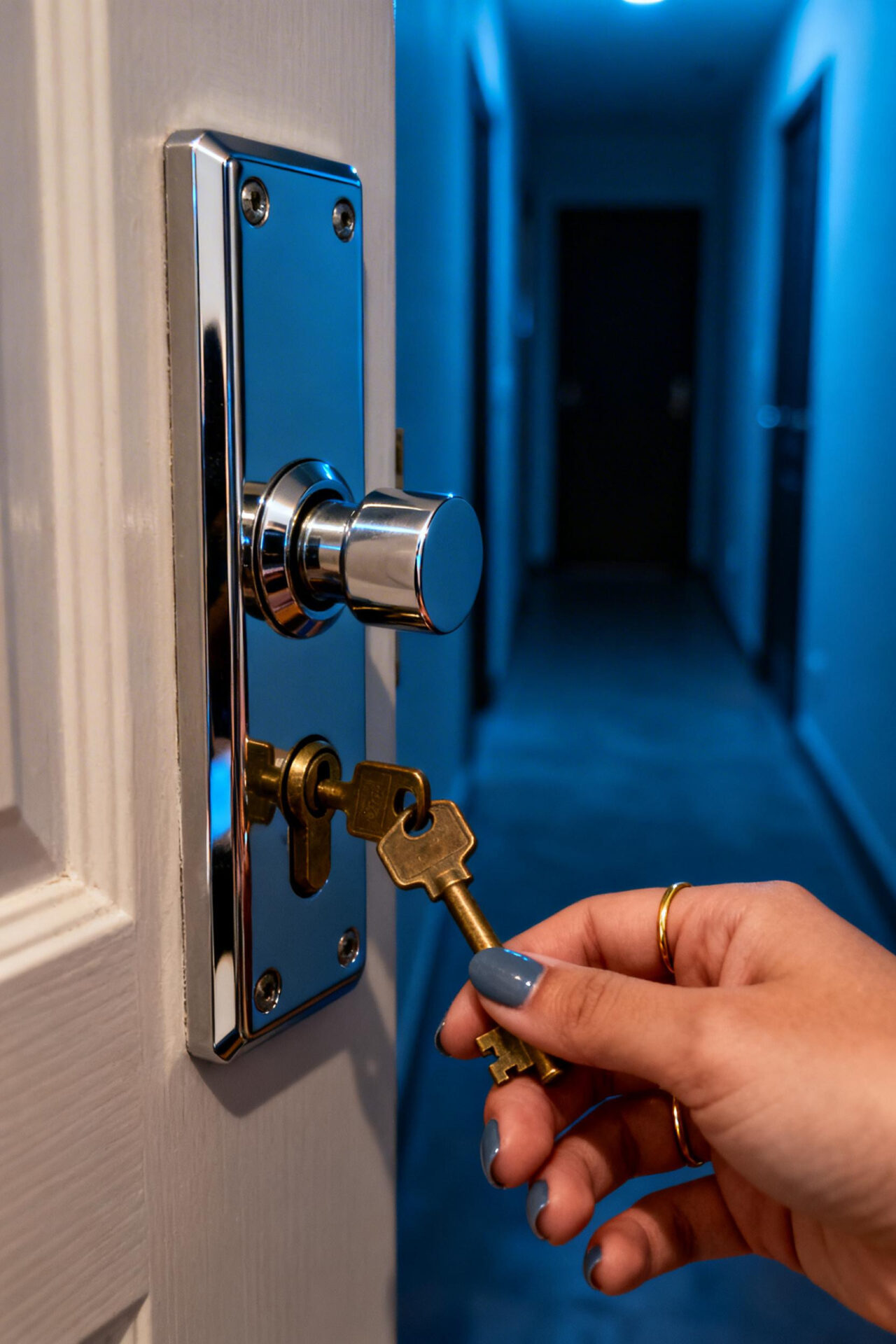Blue Nail Inspo - steel grey-blue square