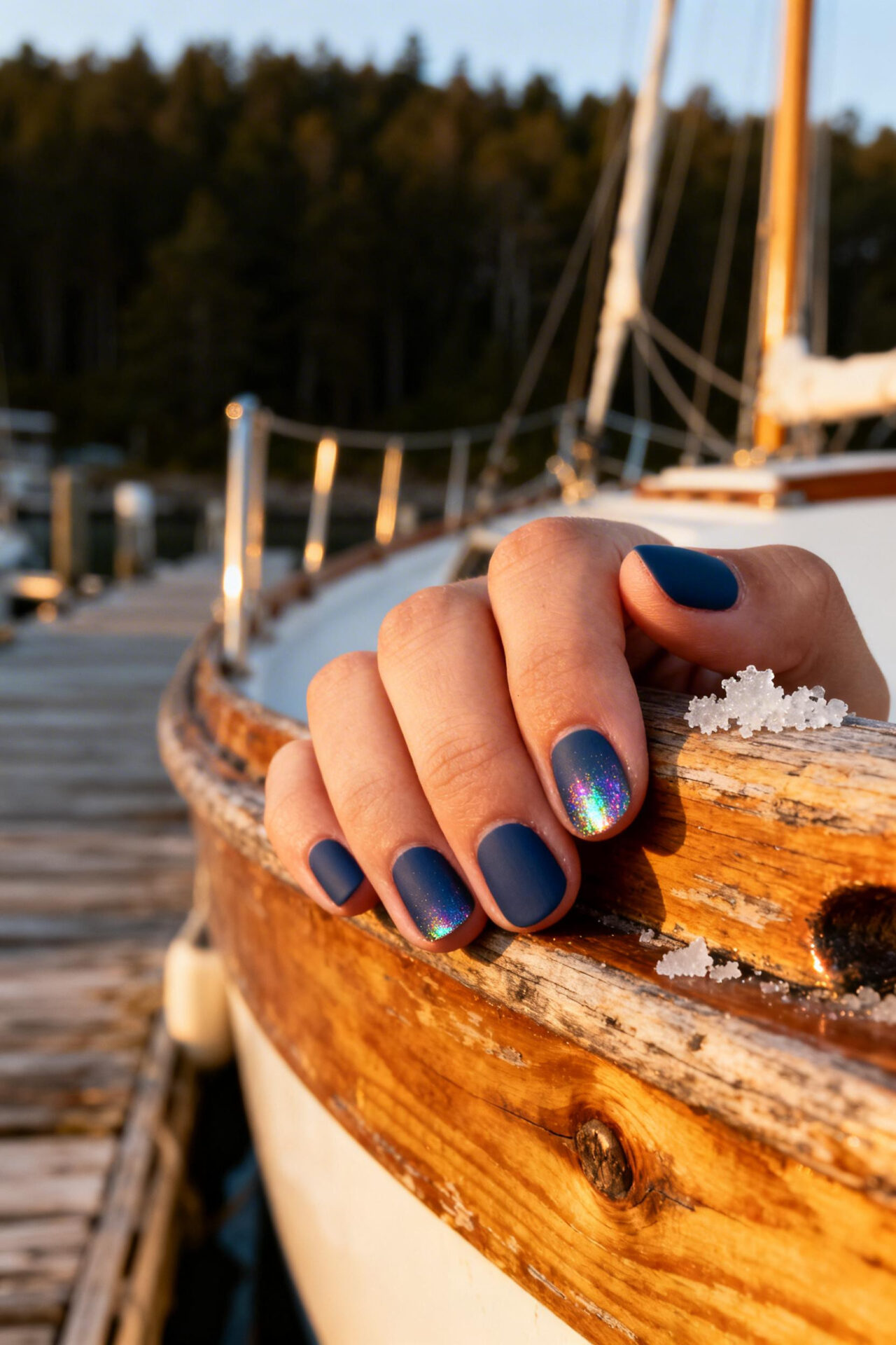 Royal Blue Nails - midnight matte powder