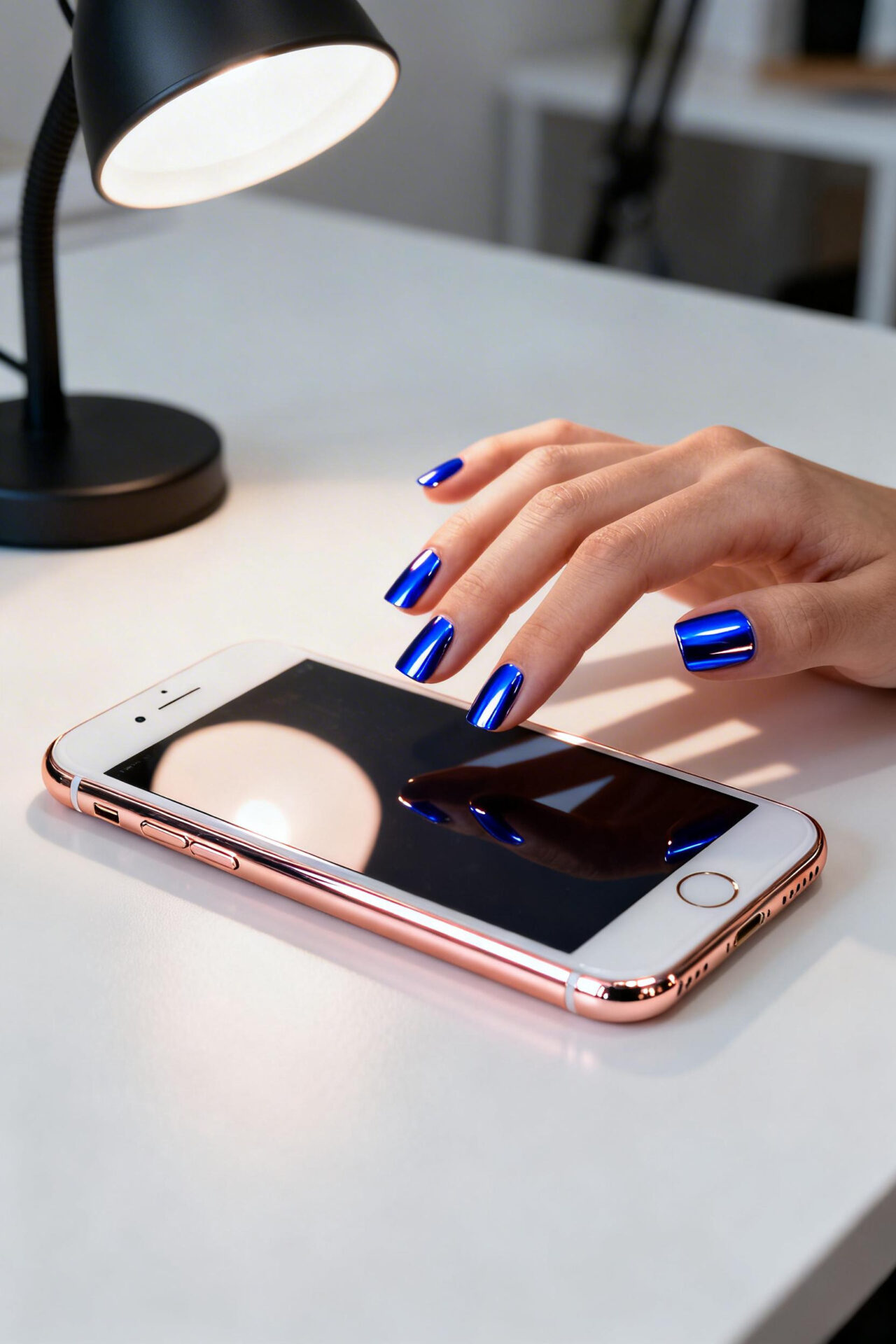 Blue Square Nails - chrome mirror