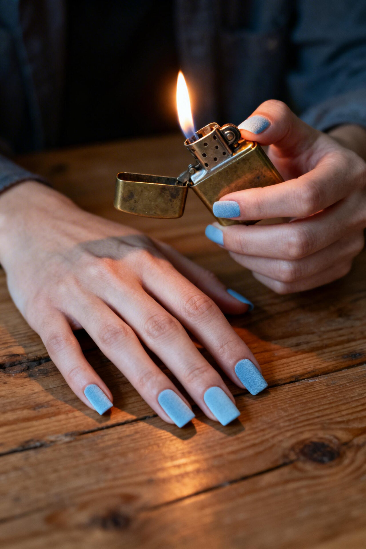Blue Square Nails - velvet texture