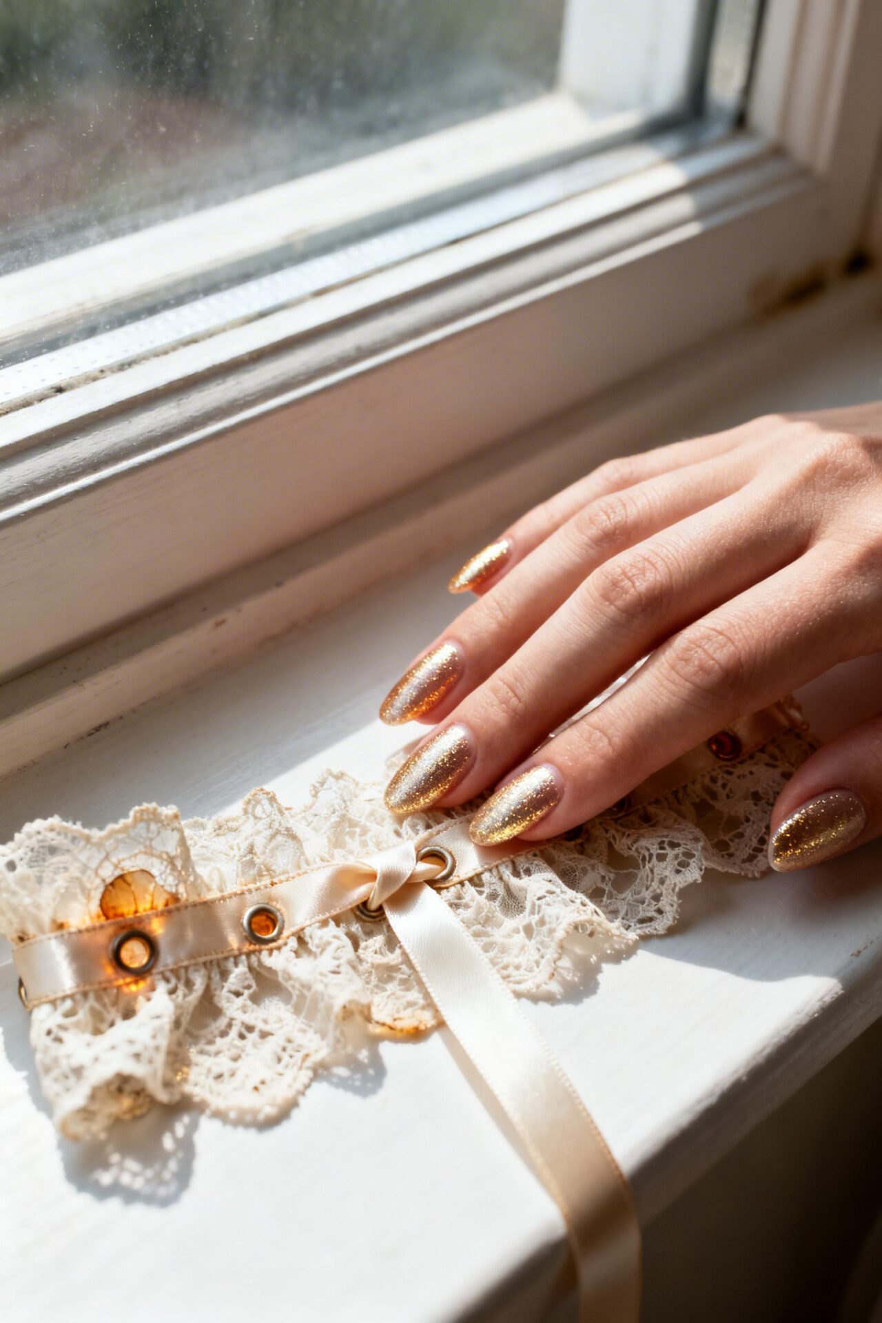 Best Wedding Nails Brides - champagne gold foil almond