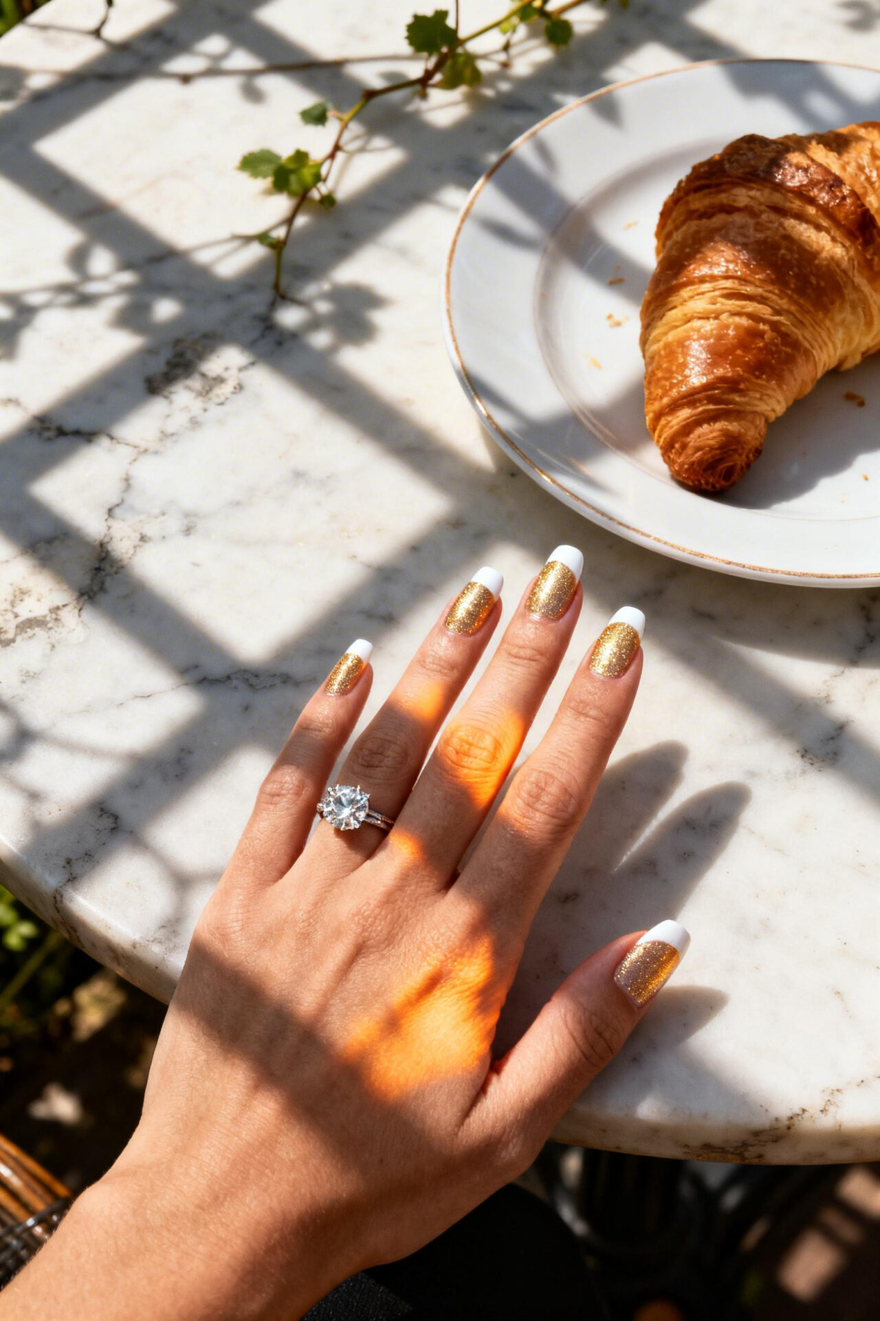 Bridal Nails Ideas - champagne gold french almond