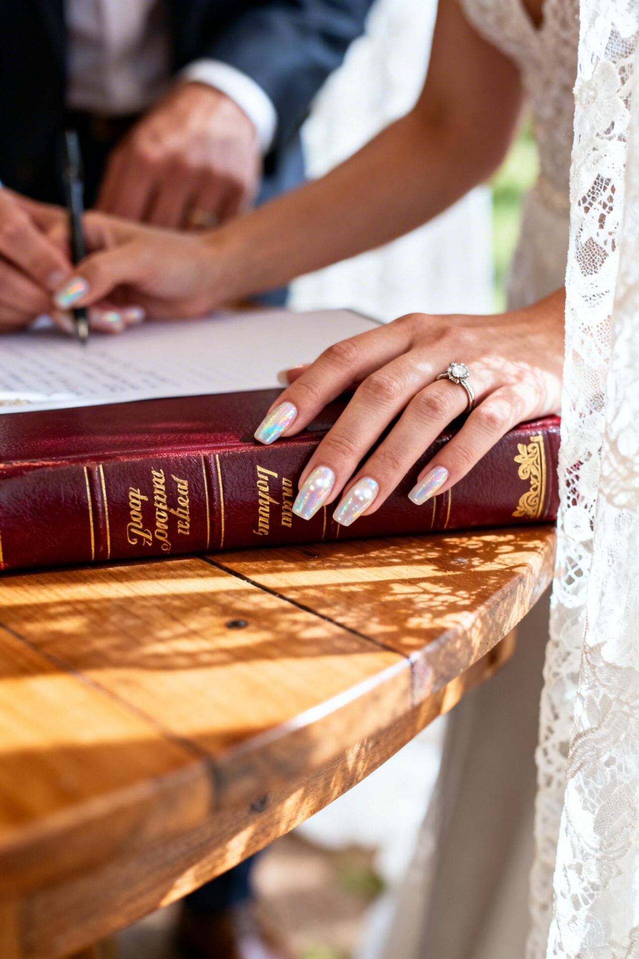 Wedding Day Nails - pearl shimmer short coffin