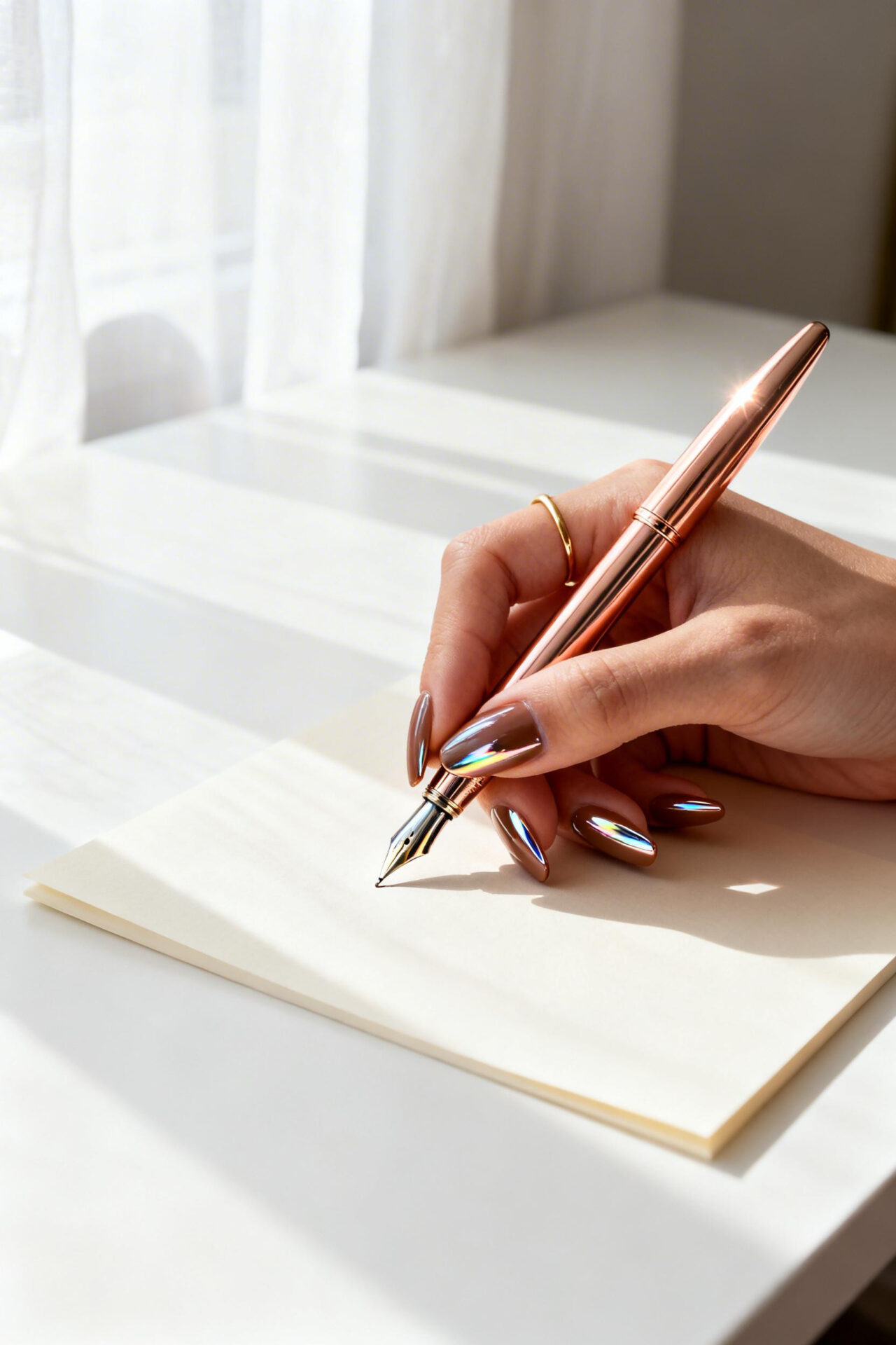 Brown Aura Nails - cognac chrome