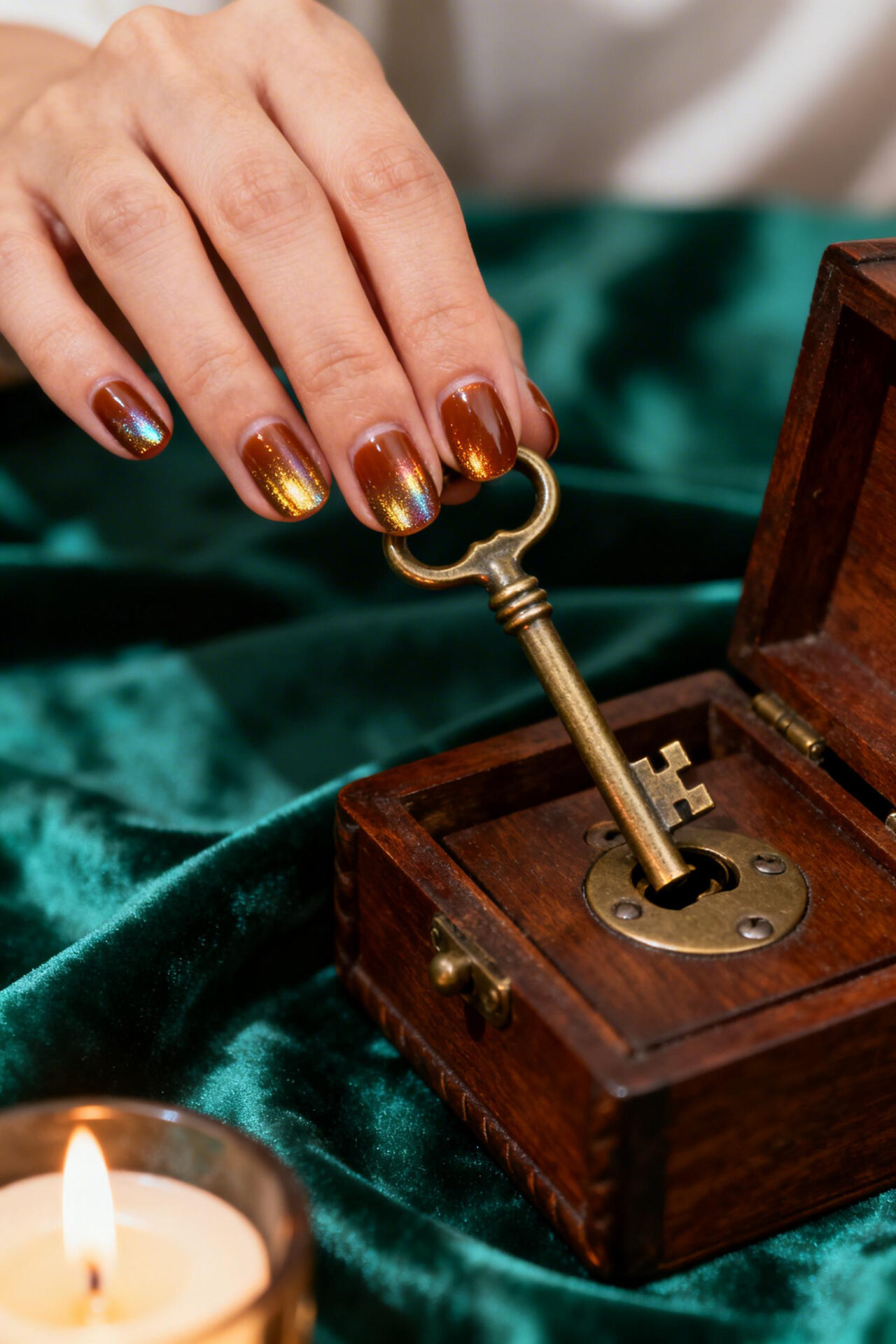 Brown Aura Nails - caramel chrome short