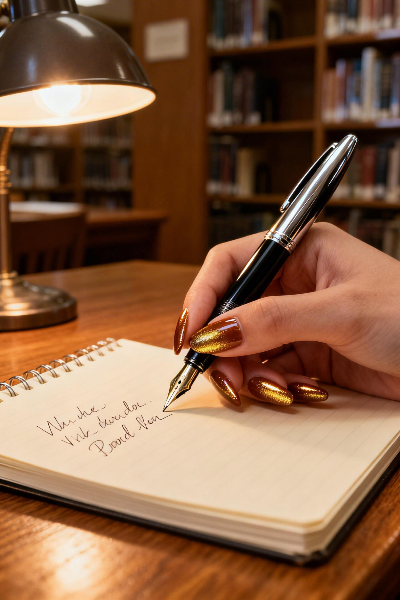 Brown Aura Nails - cognac chrome coffin