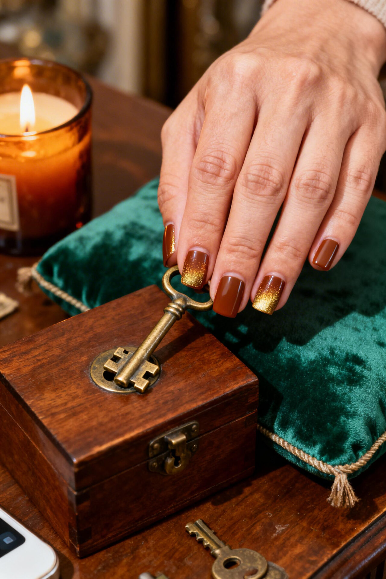 Brown Aura Nails - caramel gold shimmer