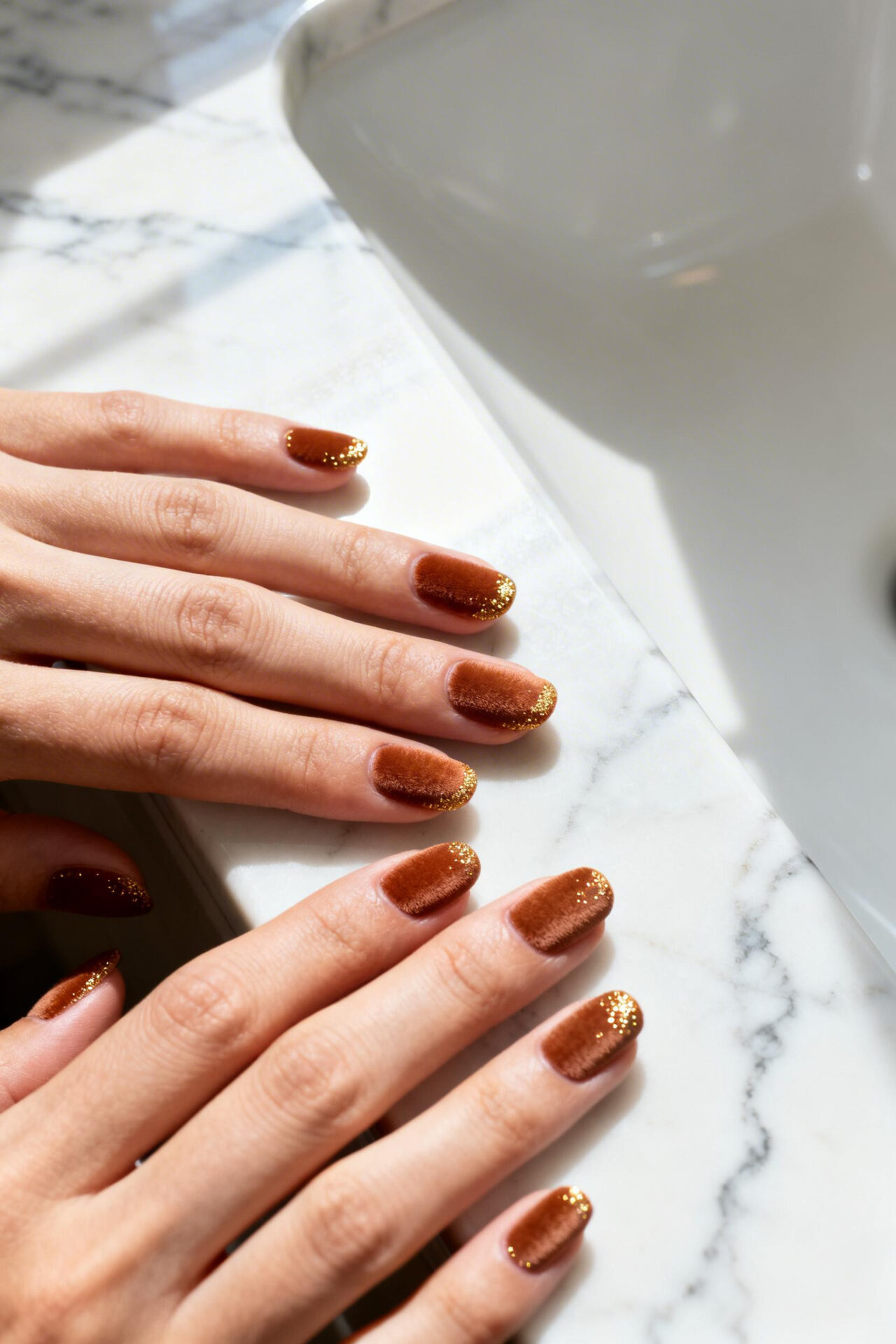 Brown Aura Nails - cognac oval matte