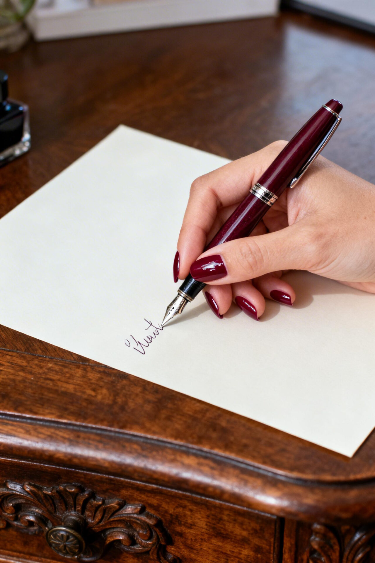 Elegant Touch Nails - burgundy matte almond