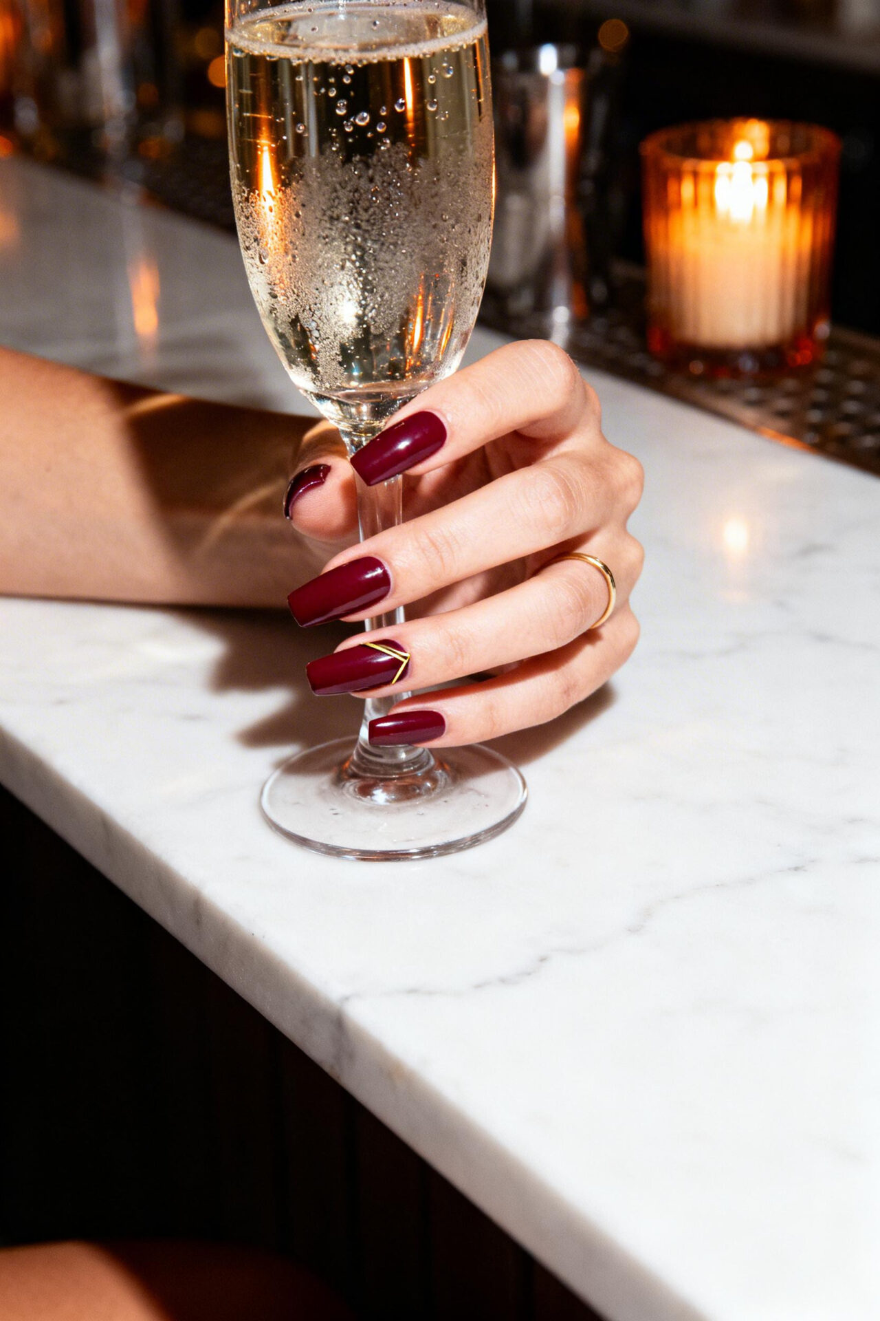 Simple Christmas Nails - burgundy coffin