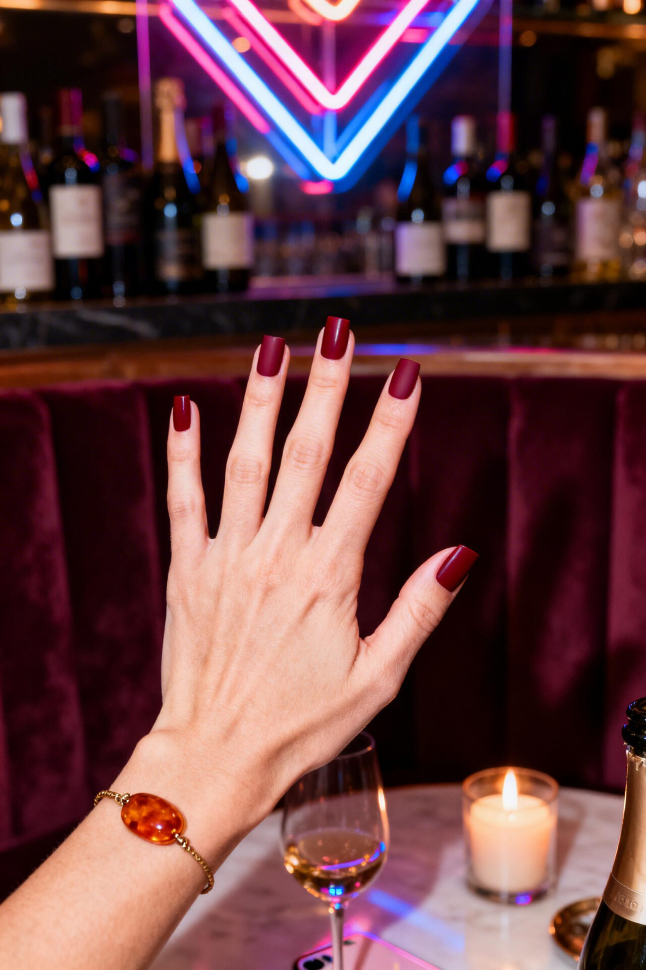 Elegant Red Nails - burgundy square satin