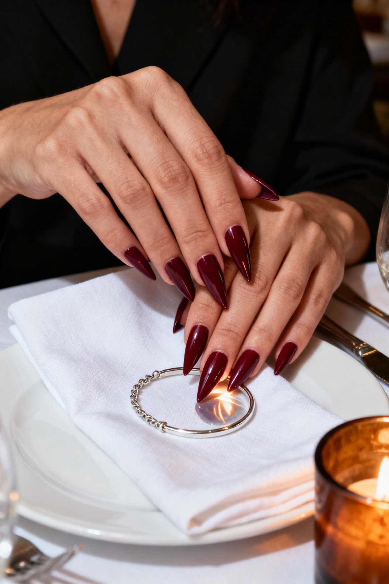 Elegant Prom Nails - burgundy stiletto formal