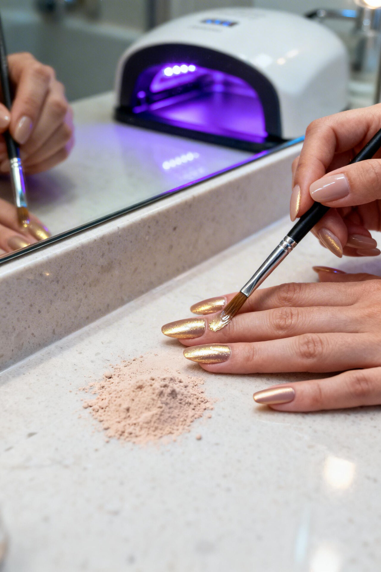 Soft Nude Nails - champagne gold matte