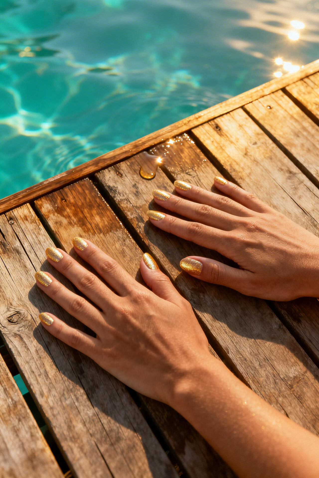 Vacation Nails Summer - champagne gold oval
