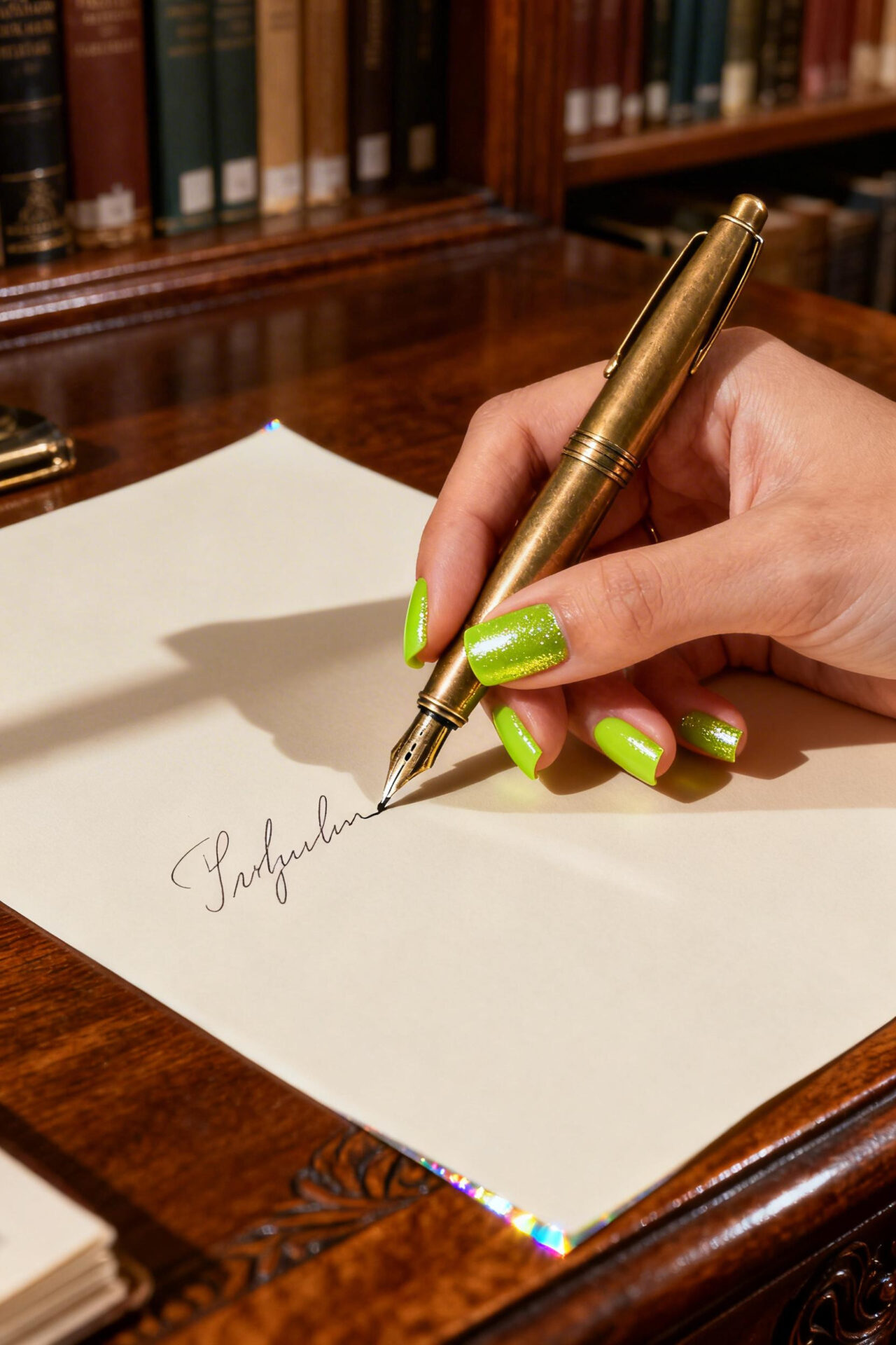 Simple Nail Designs - chartreuse foil