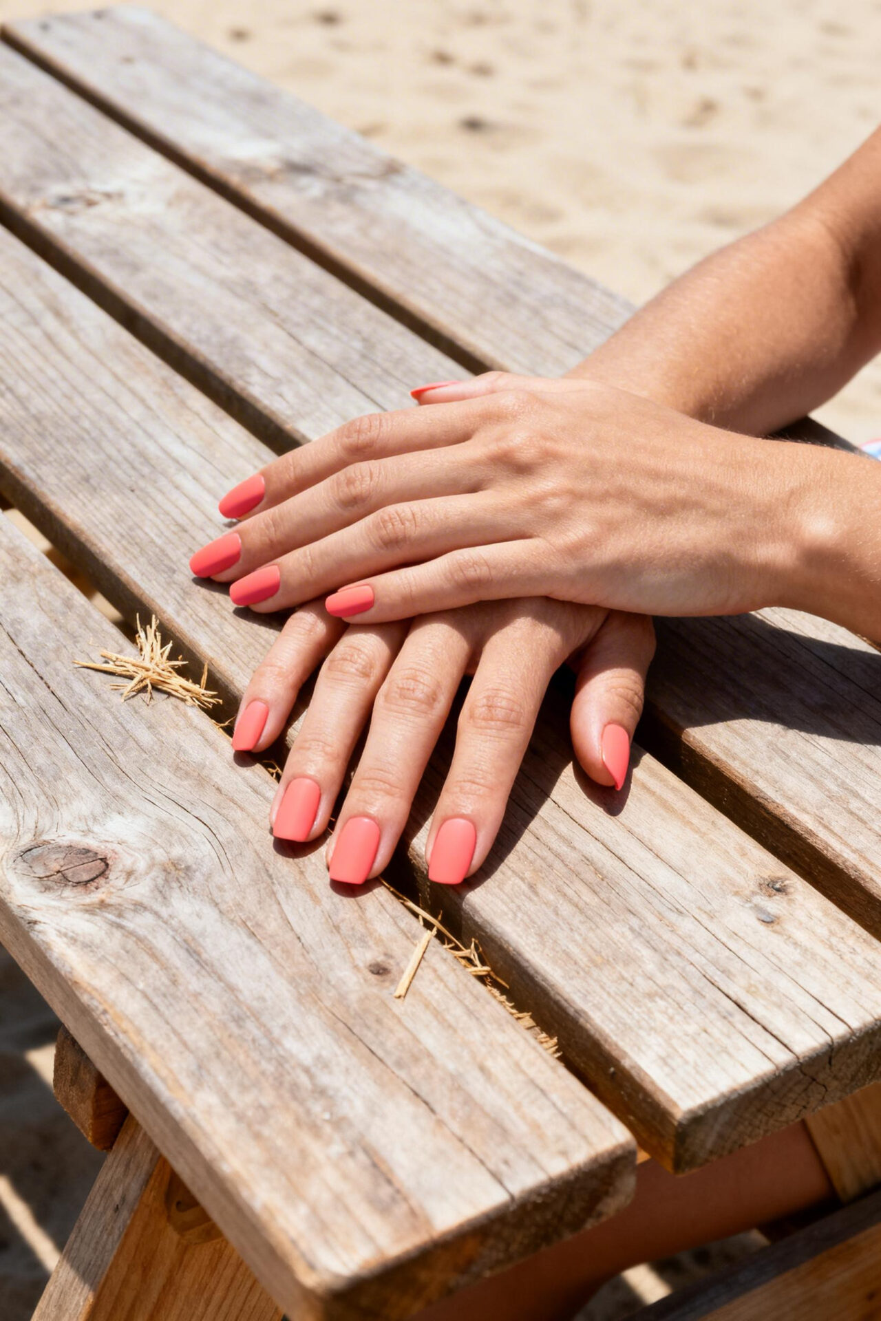 Classic Summer Nails - coral pink matte almond