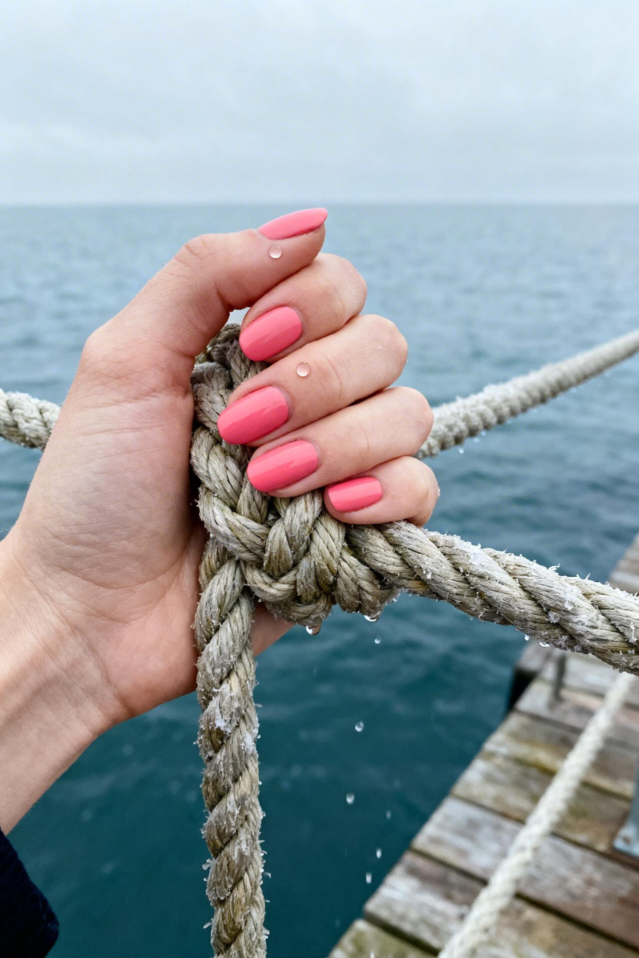 Beach Nails - coral pink oval short