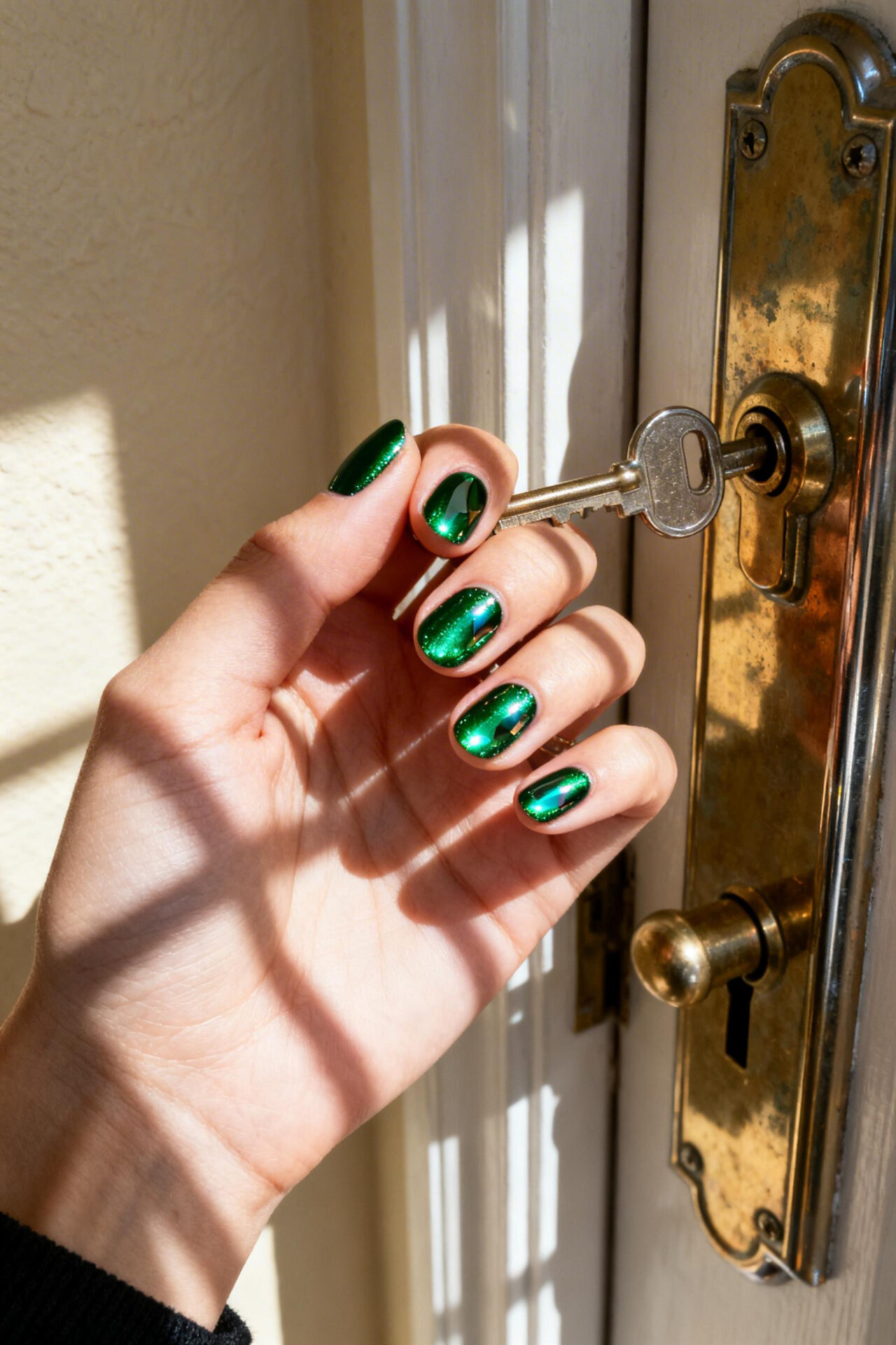 Sophisticated Nails Classy - emerald chrome round