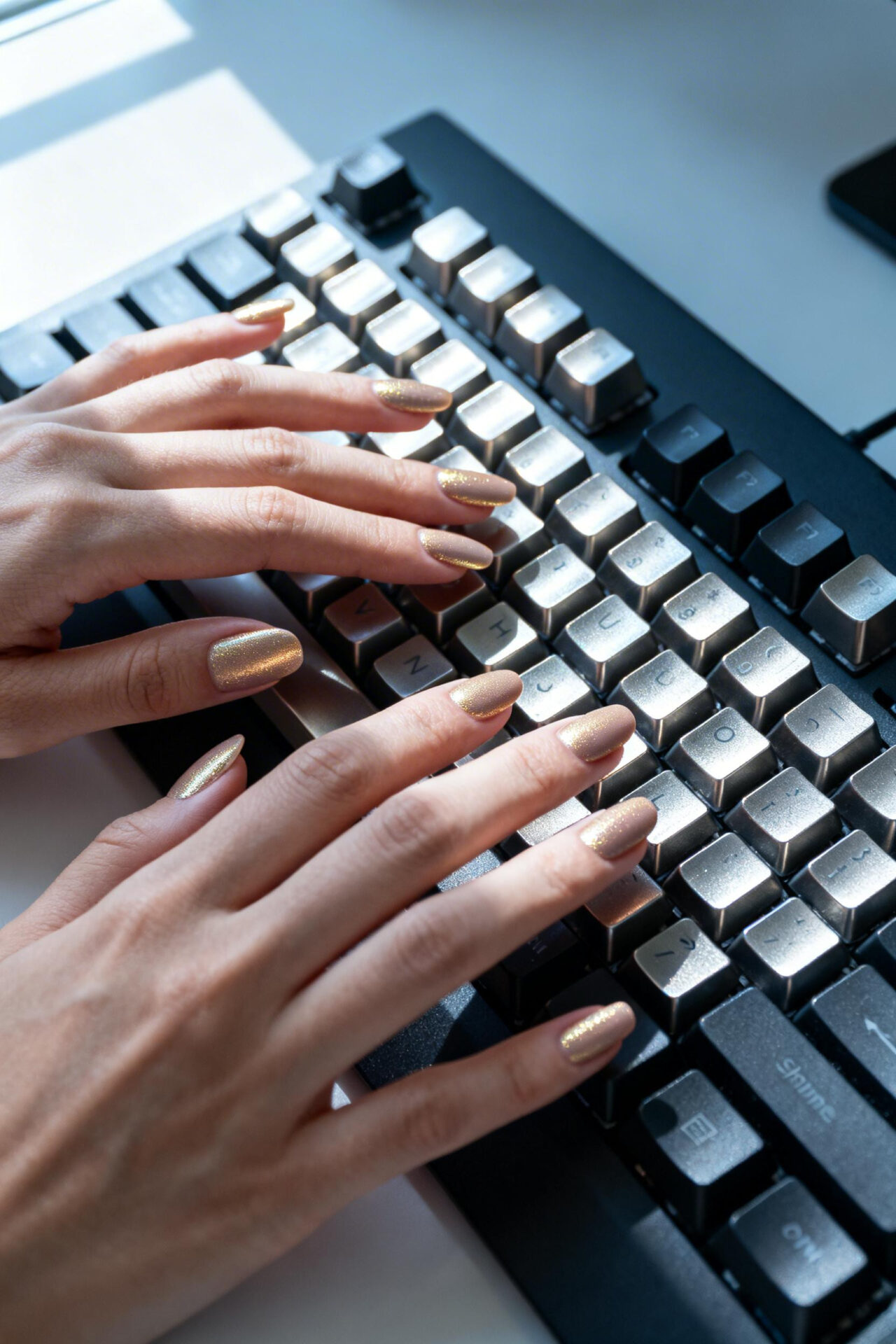 Elegant Almond Nails - champagne gold oval