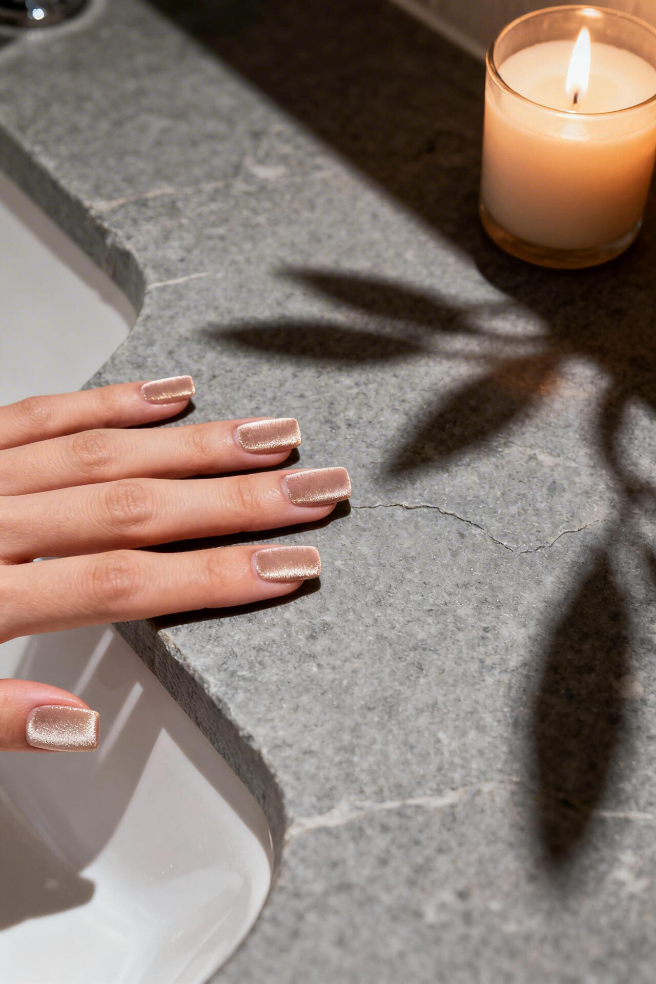 Neutral Nails - champagne velvet square