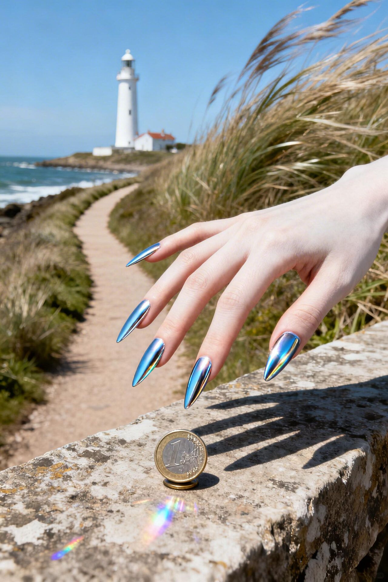 Classy Nail Designs - ice blue chrome stiletto