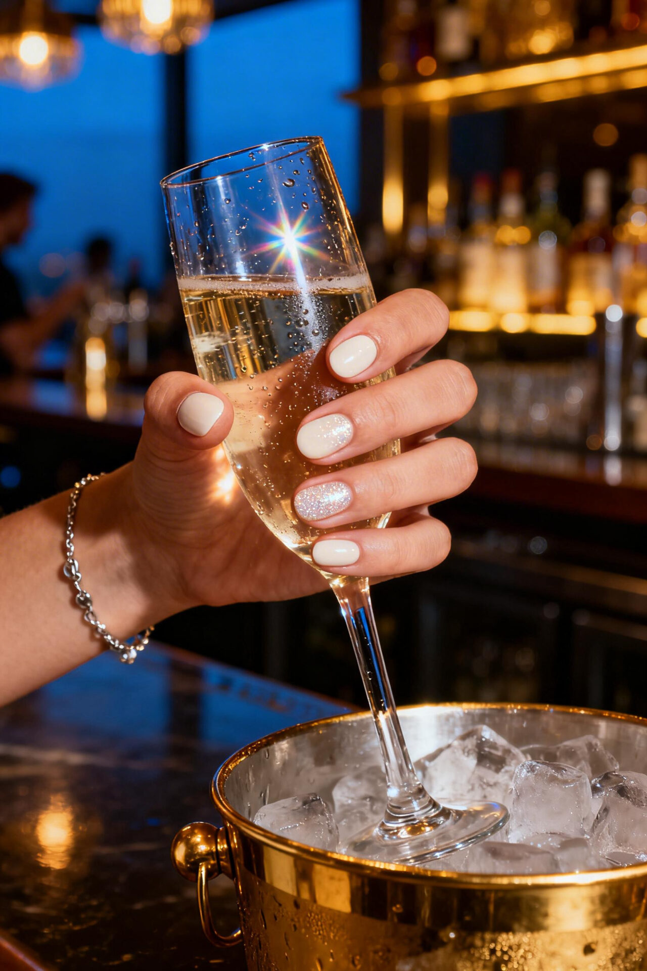 Light Nude Nails - glossy shimmer round