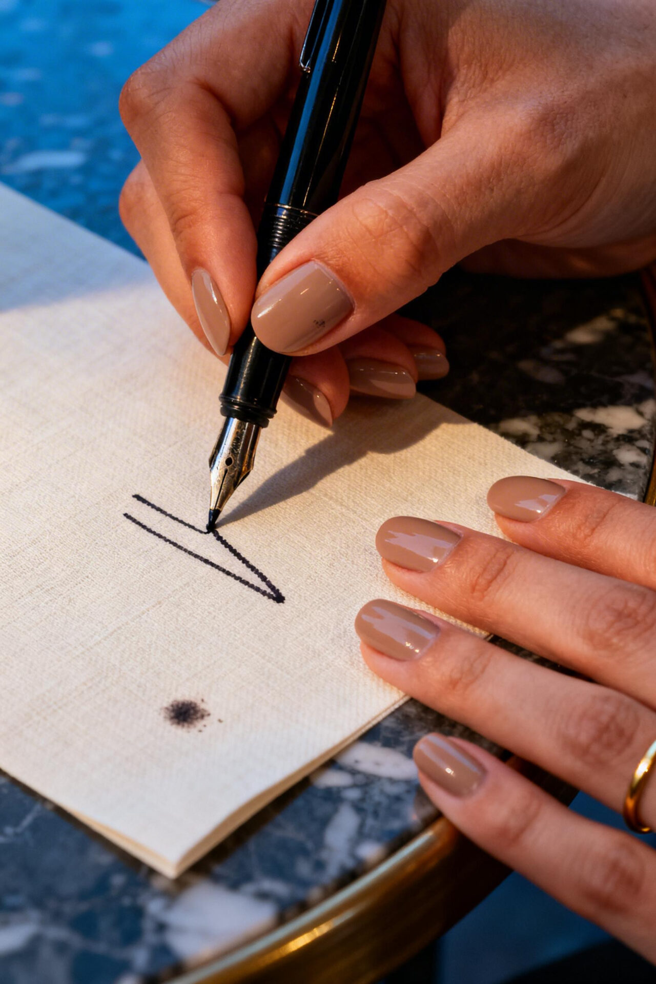 Soft Nude Nails - mocha latte oval satin