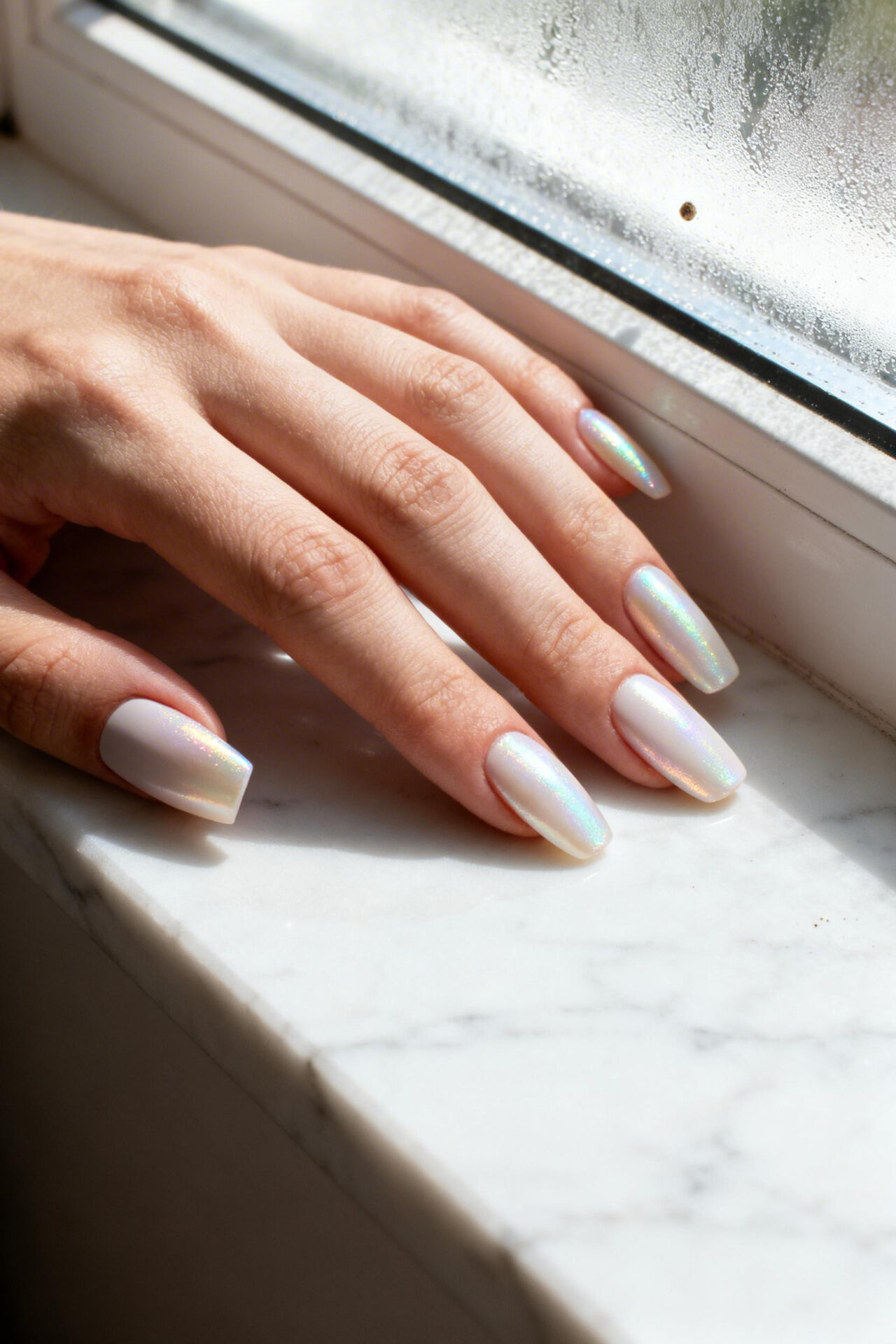 Formal Nails - pearl shimmer coffin